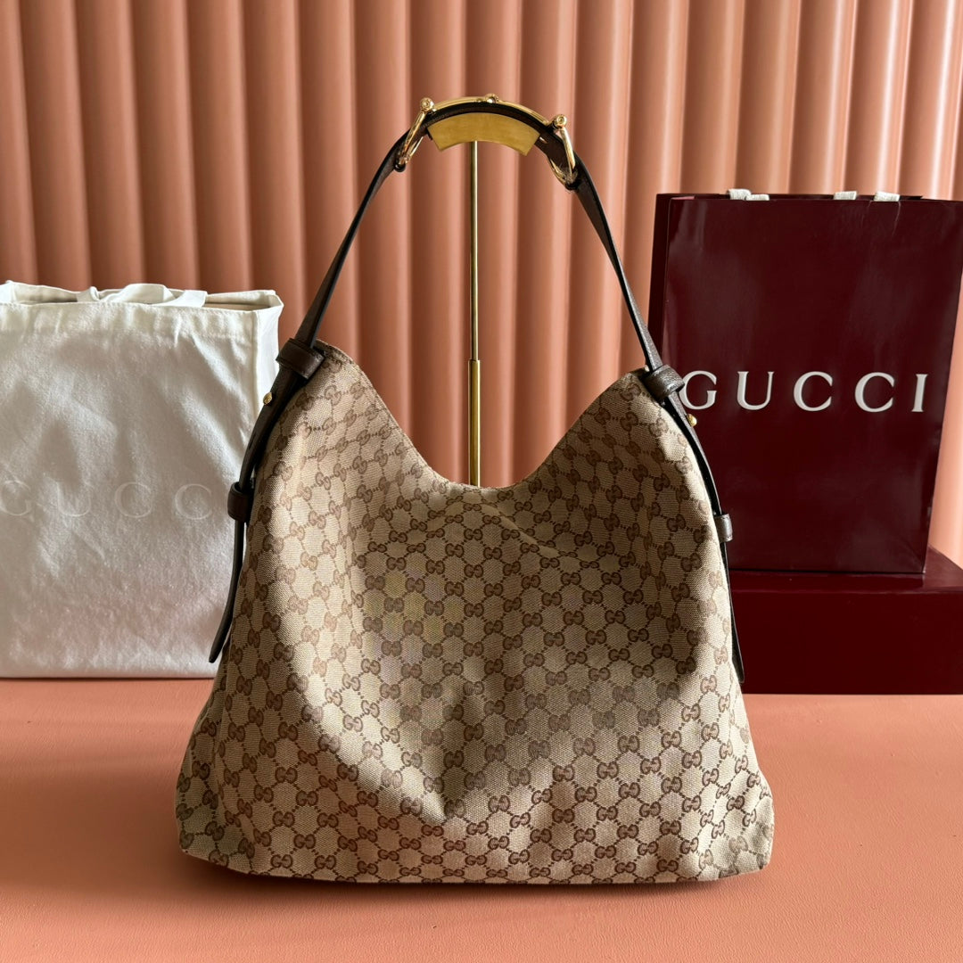 GG Beatrix Large Tote Bag Beige & Dark Brown GG Monogram Fabric 272142