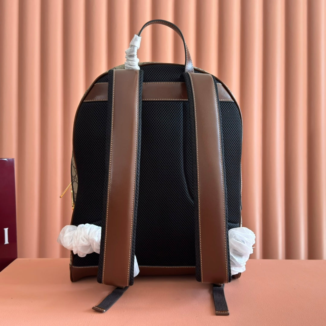 Gucci Interlocking G Backpack in Brown Beige GG Supreme Canvas Leather 273684
