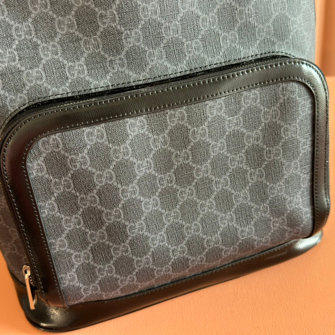 Gucci Interlocking G Backpack in Black GG Supreme Canvas Leather 273684