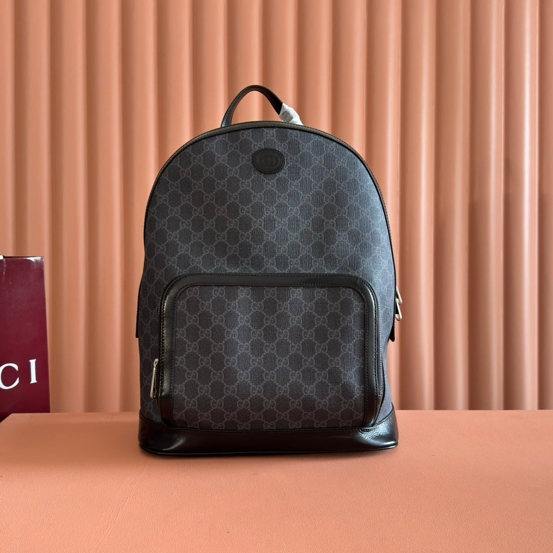 Gucci Interlocking G Backpack in Black GG Supreme Canvas Leather 273684