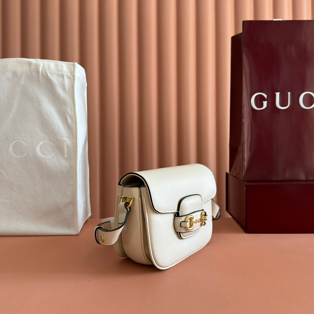 Gucci Horsebit 1955 Small Shoulder Bag White Leather 273708
