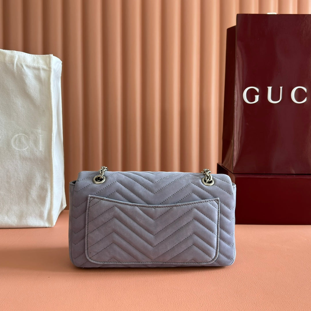 GG Marmont Shoulder Bag Dusty Blue Suede 272093