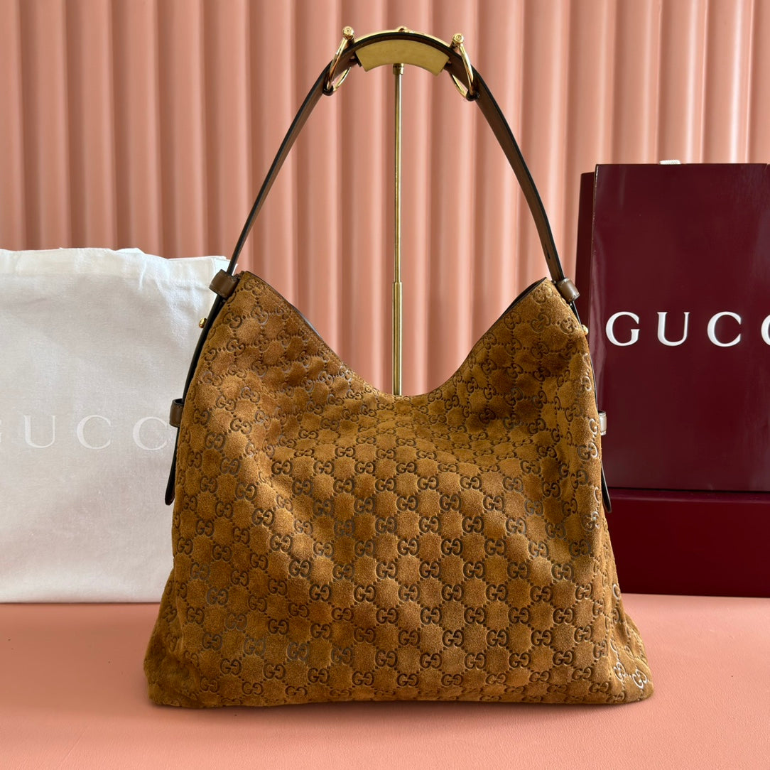 Gucci Beatrix Handbag 40 Caramel Brown Suede 271962