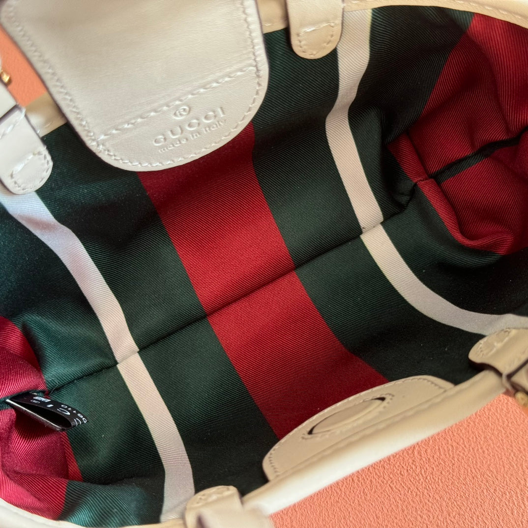 GG Emblem Mini Bag 17.5 Beige & White Fabric