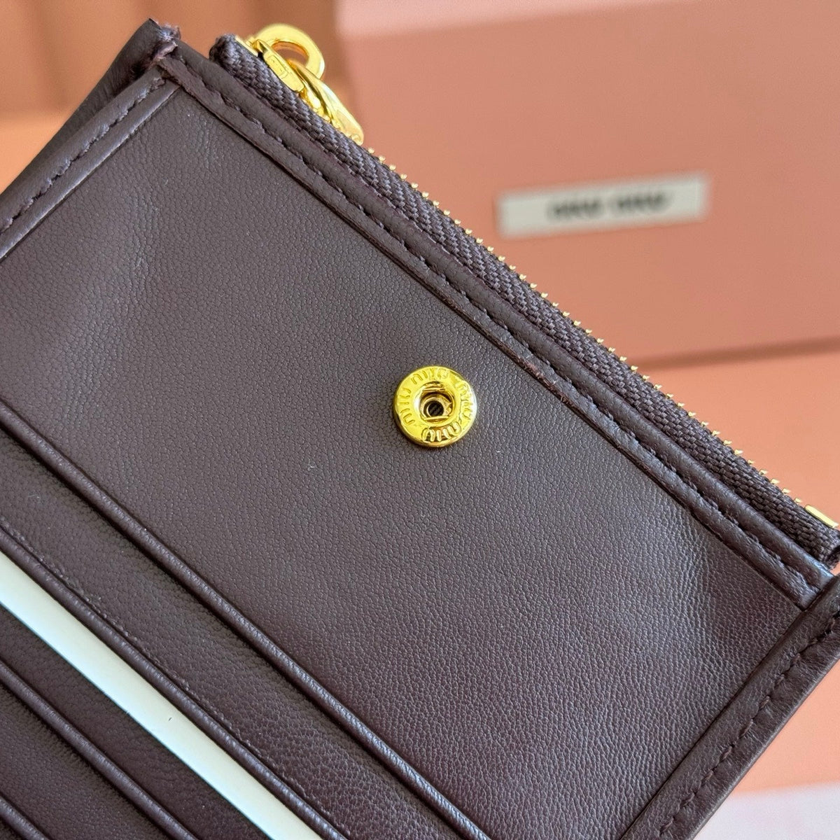 Miumiu 26s Small Matelasse Card Holder 11 In Dark Brown Calfskin Gold Hardware