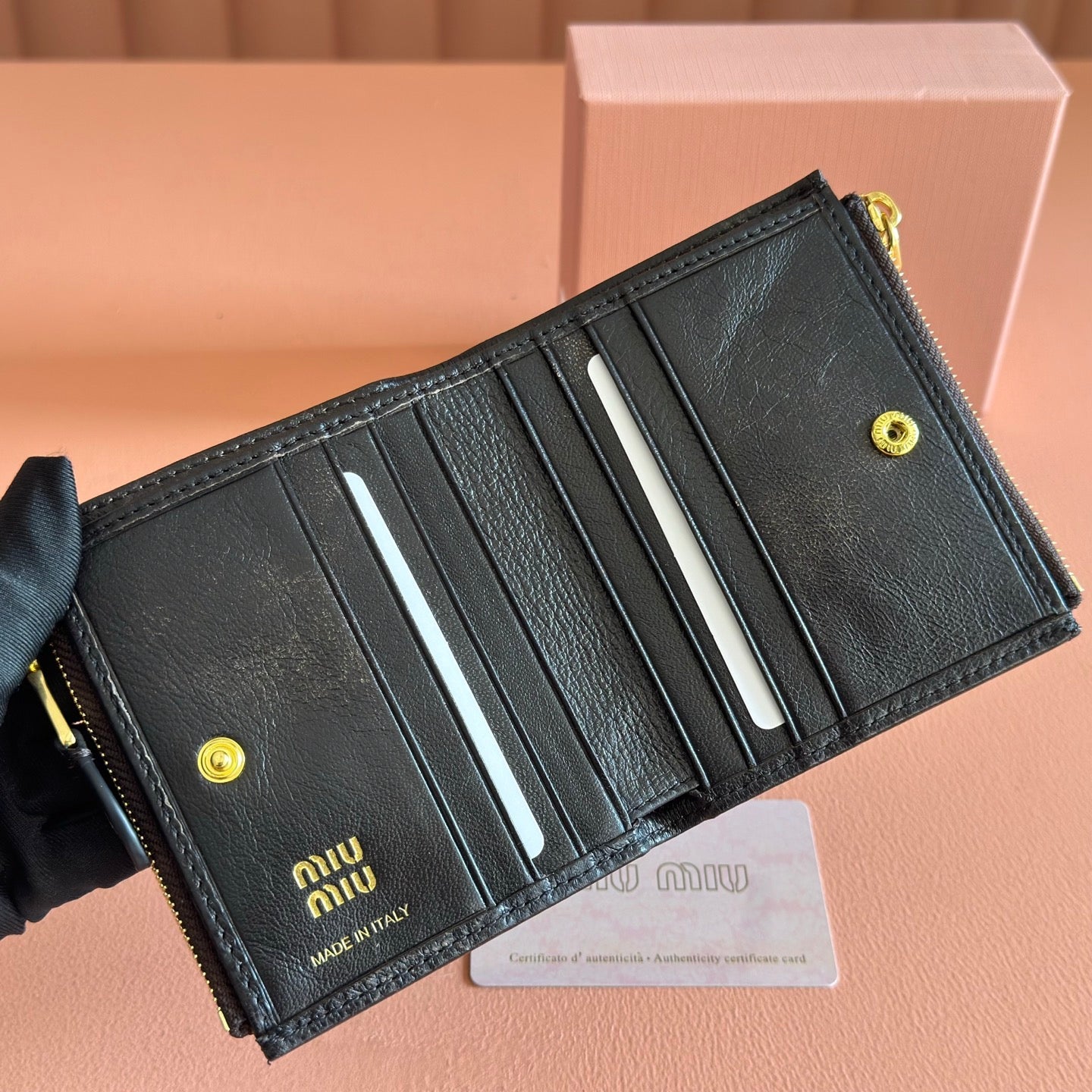 Miu 5MV017 Small Wallet Black Shiny Cowhide 280825