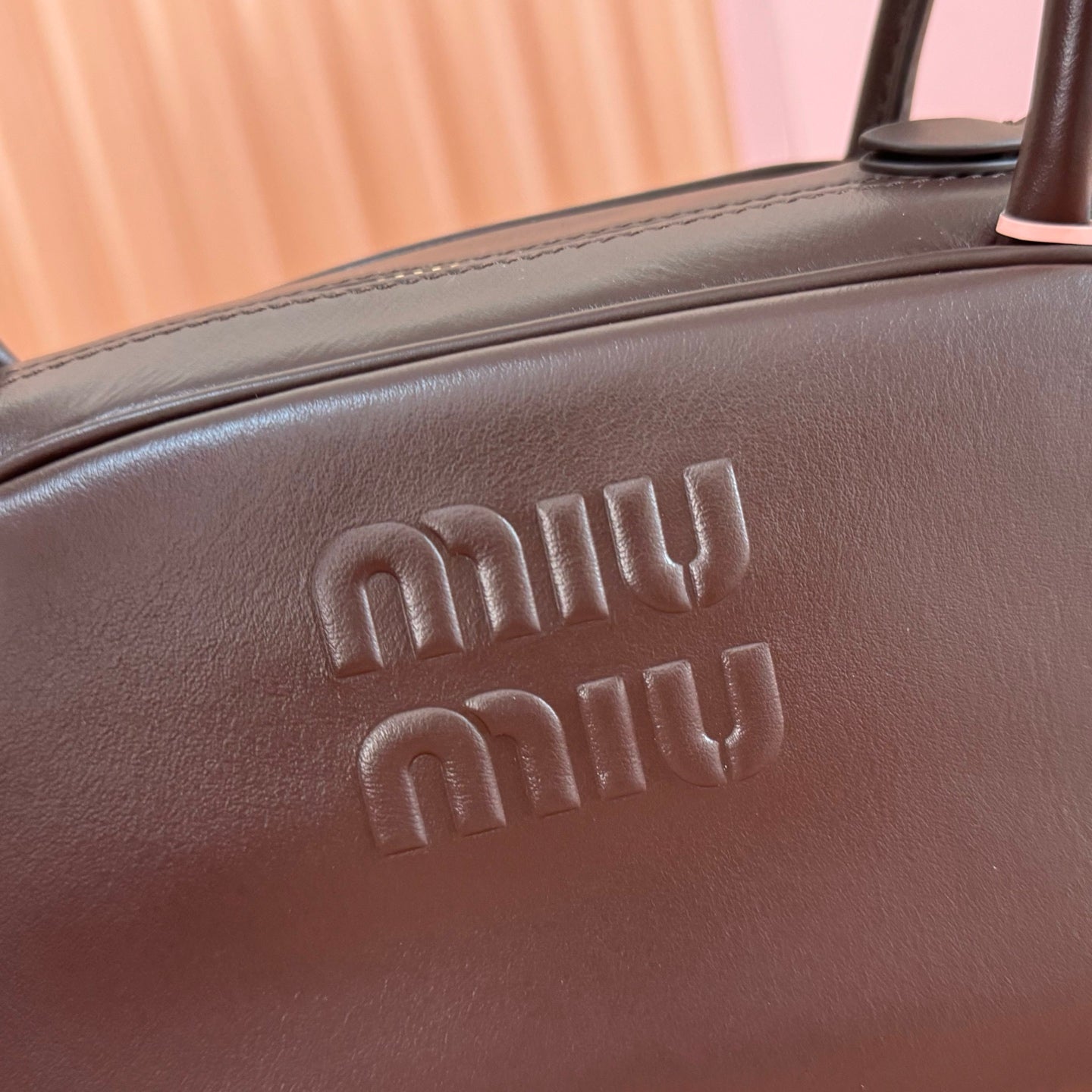 Miu Beau Semi-Circular Bowling Bag Coffee Leather
