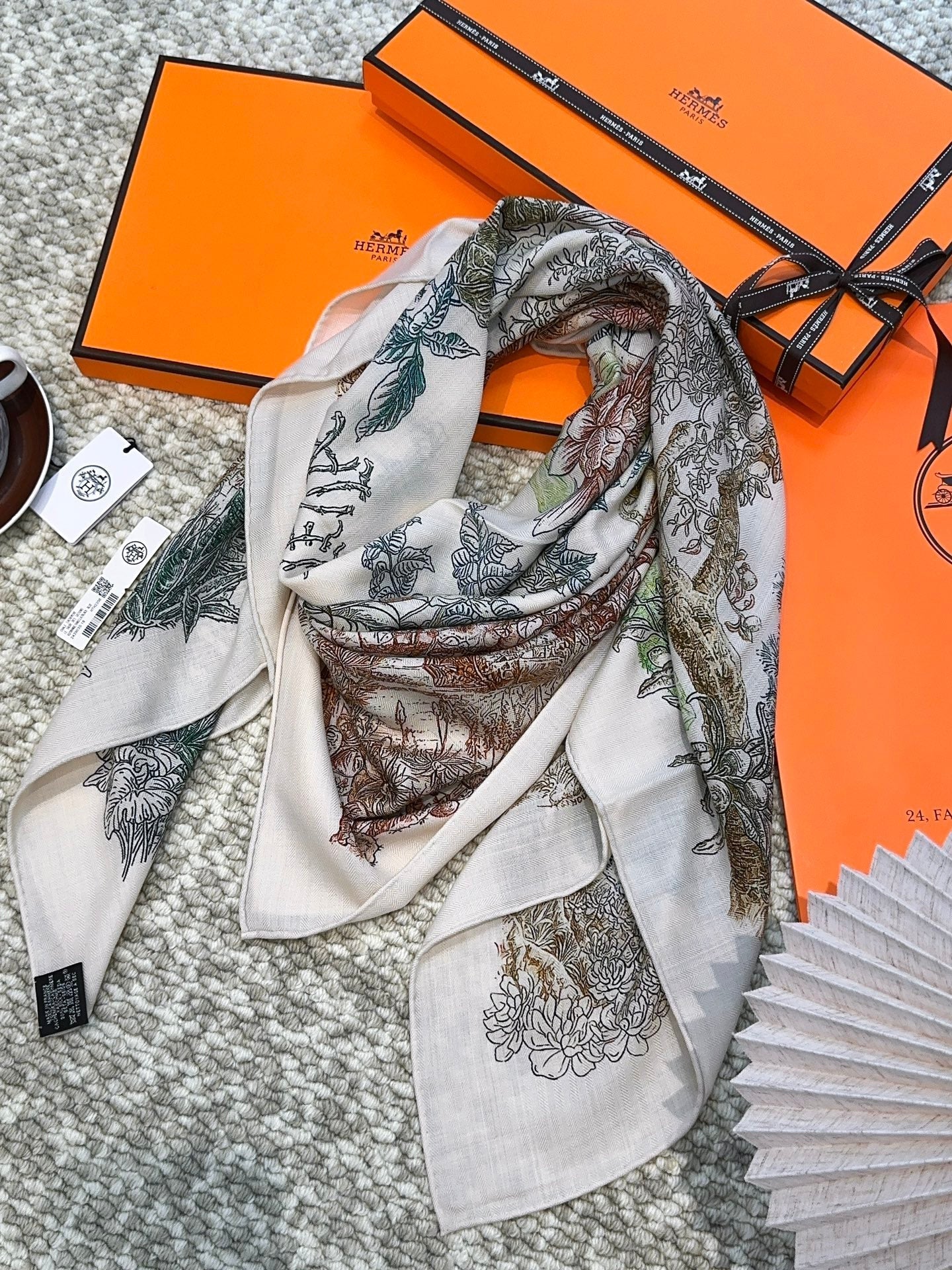 Scarf 140 CM Brown Colorful Cashmere And Silk 394551