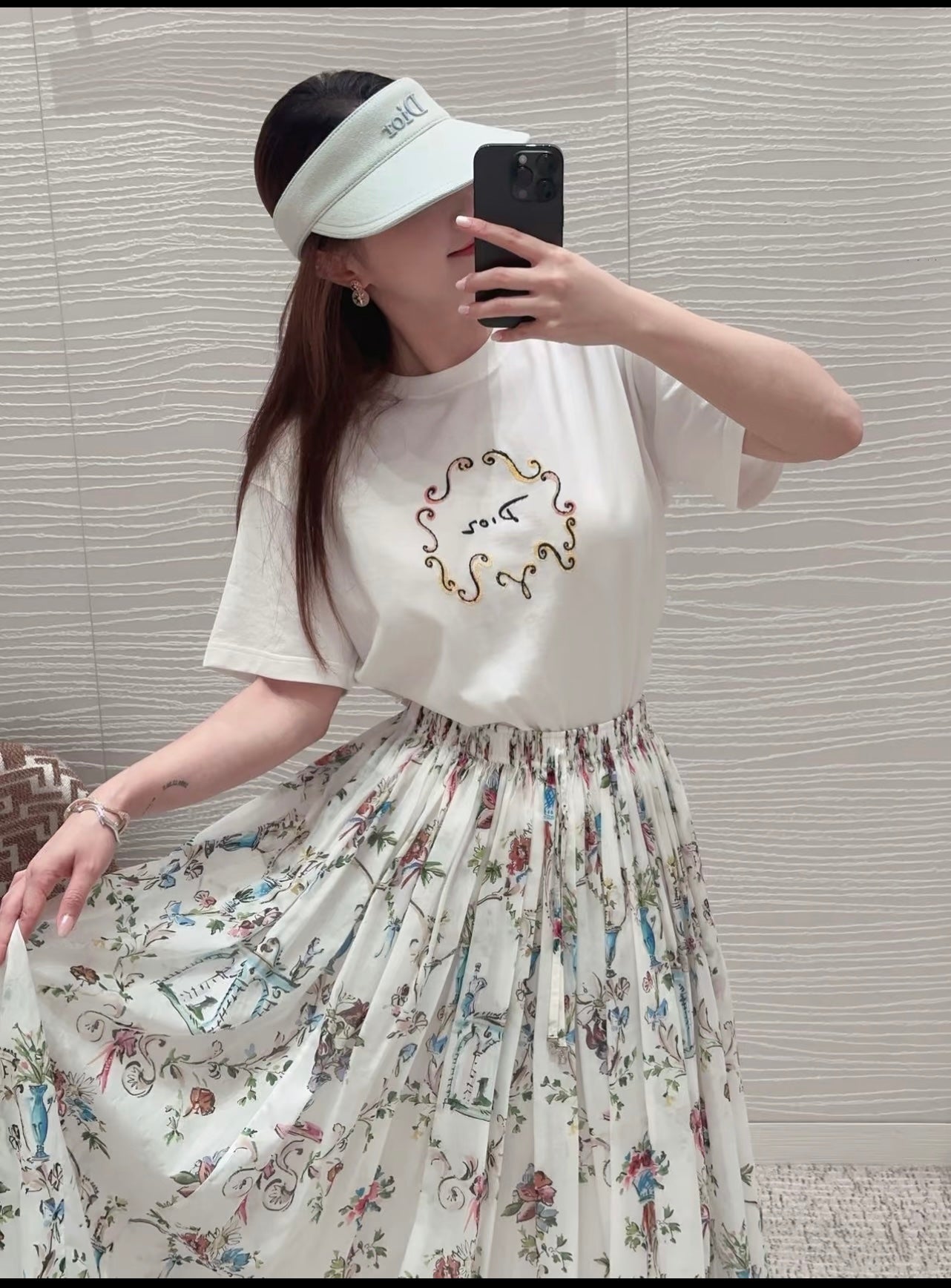 CD Embroidered Beaded Letter T-Shirt White Cotton 394289