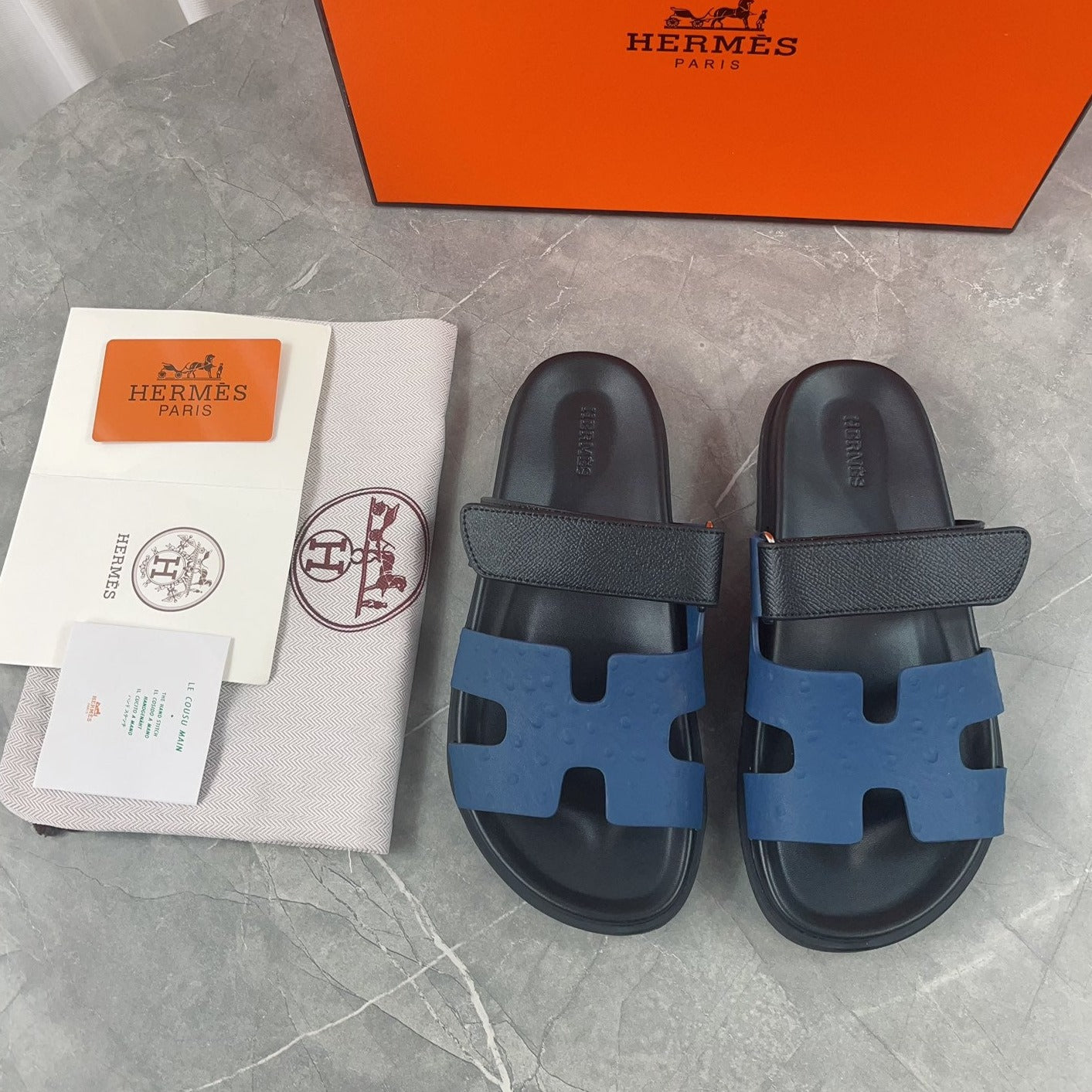 chypre sandal black blue calfskin