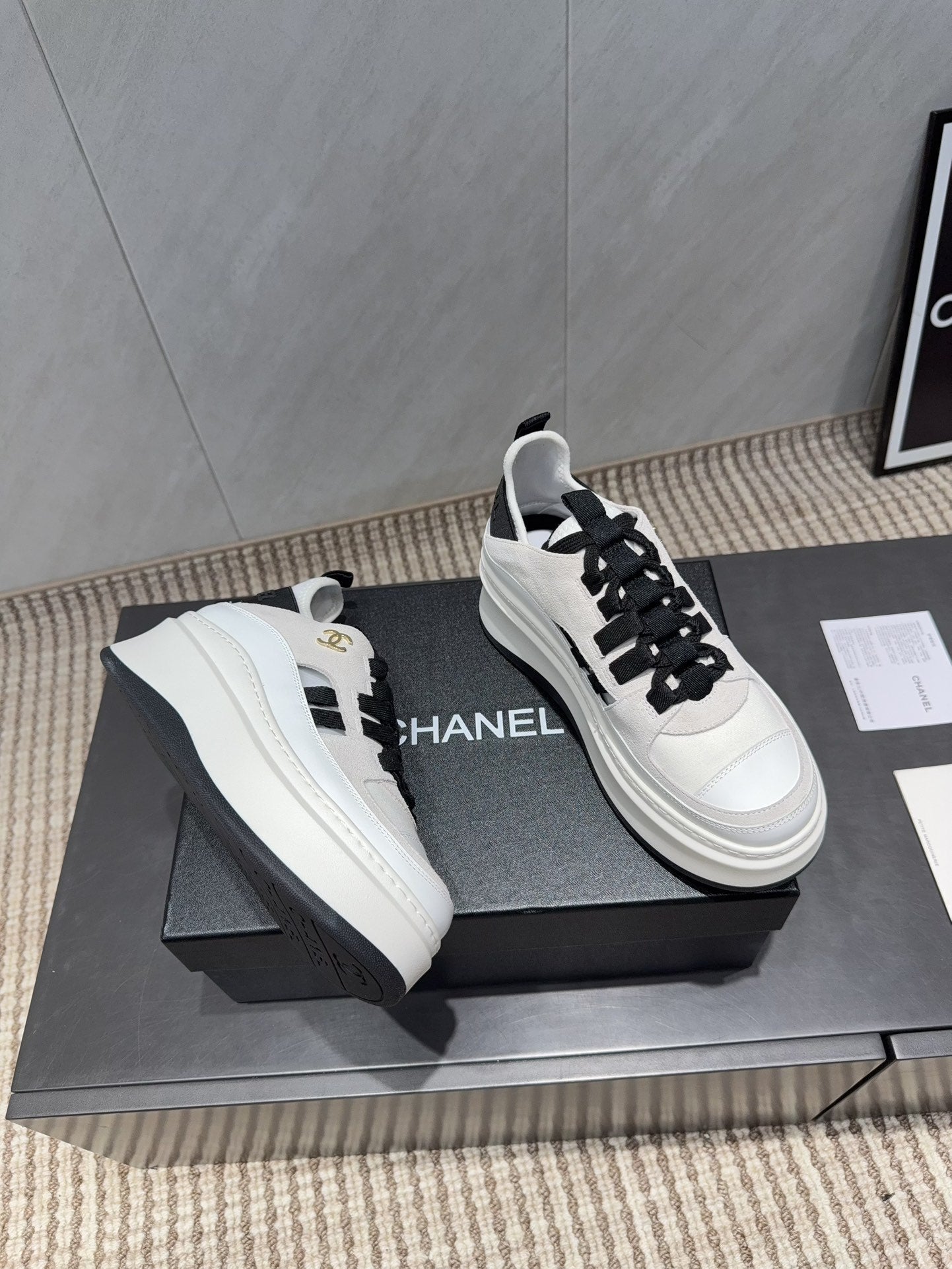 Chanel 25 Sneaker Black White Suede 540306