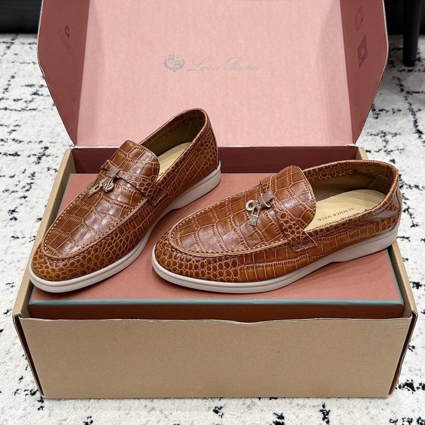 LP Summer Charms Walk Loafers Brown Alligator Leather 923393