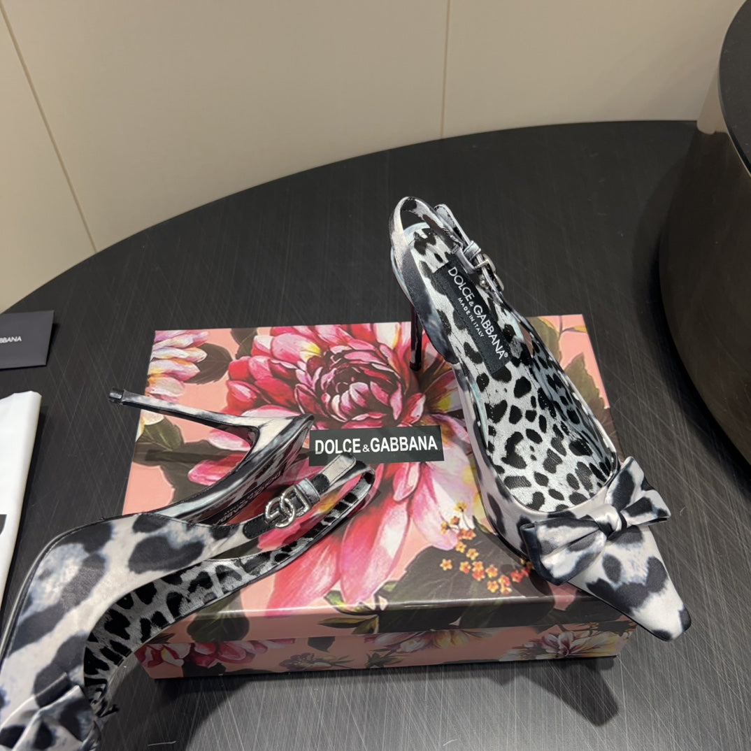 DC 25 Bow Slingback Pumps 100mm Leopard-Print Satin And Sheepskin 381615