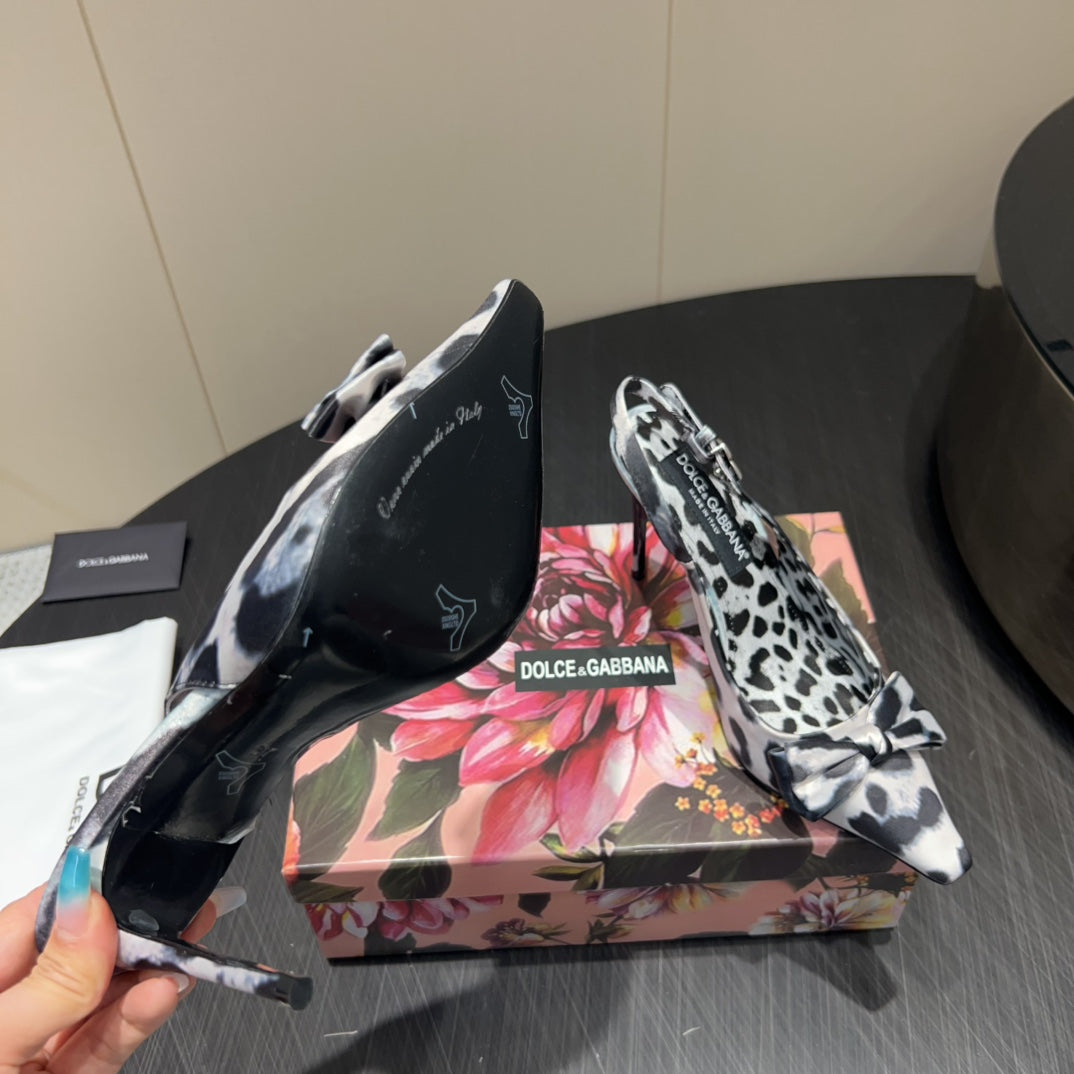 DC 25 Bow Slingback Pumps 100mm Leopard-Print Satin And Sheepskin 381614
