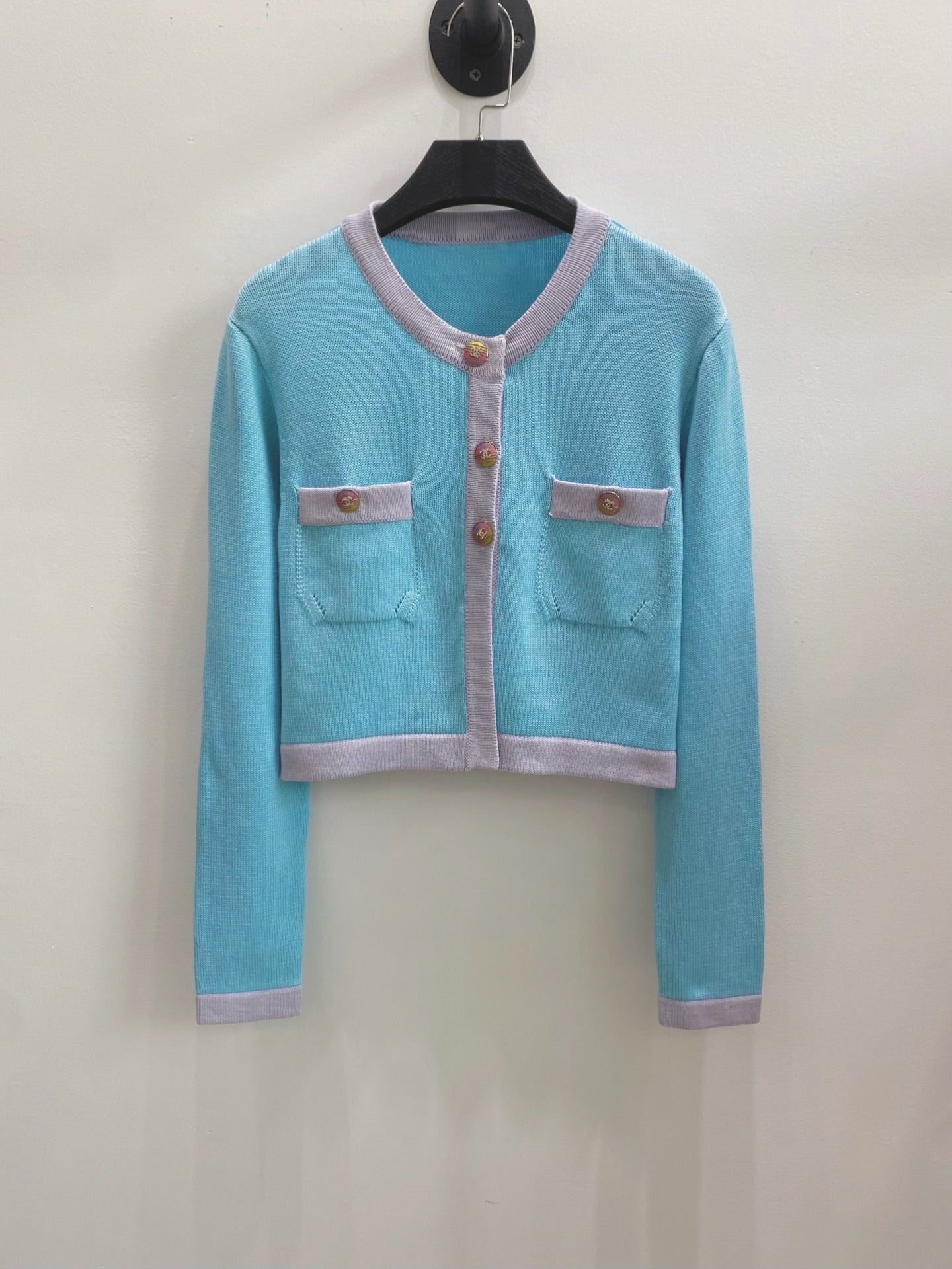 CC 26s Cropped Cardigan Lavender Pastel Blue Wool 423121