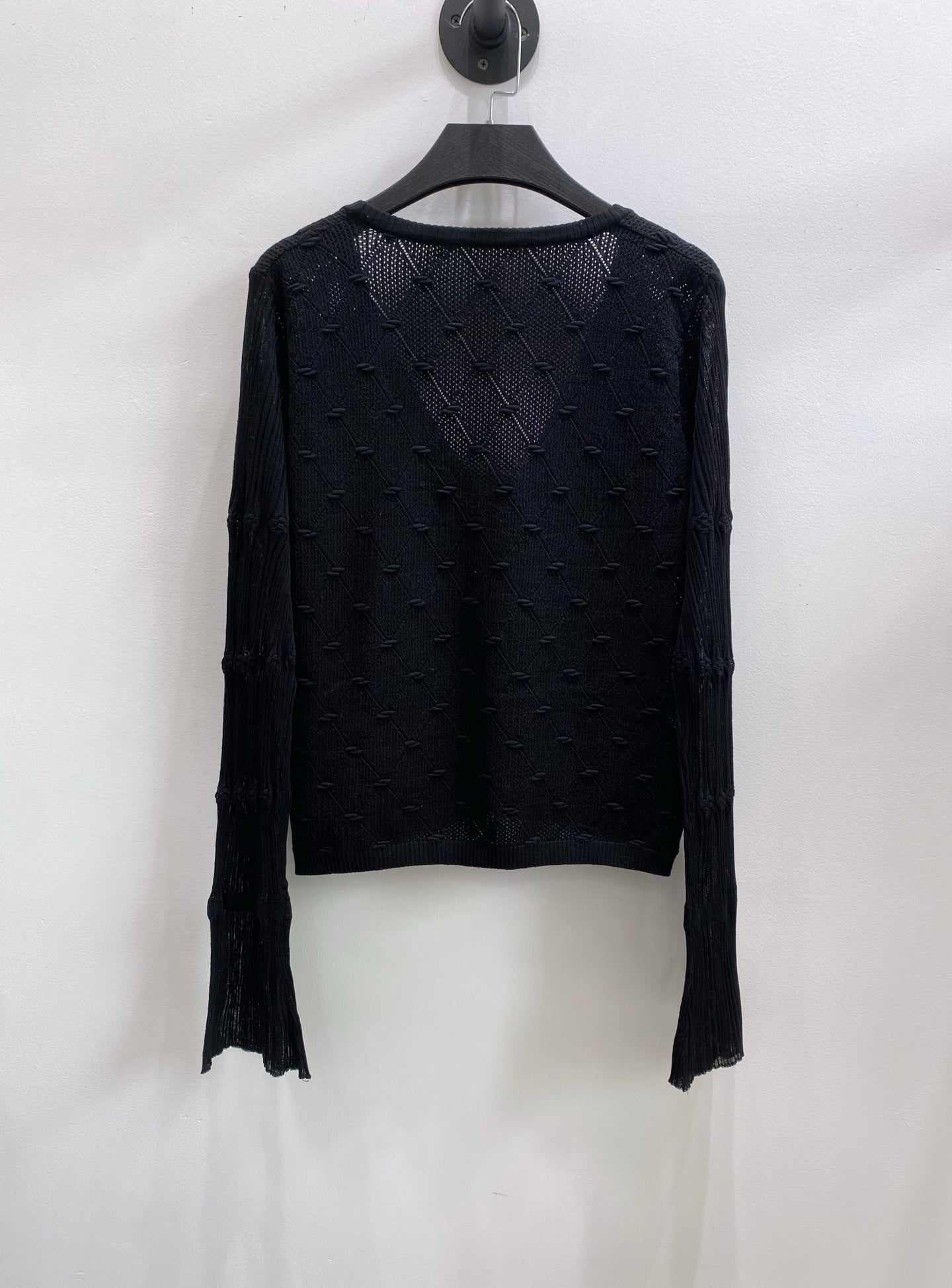 CC 26s V-Neck Textured Knit Cardigan Black Cotton Viscose 423131