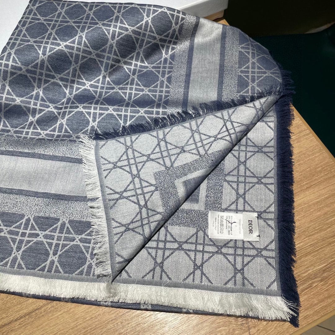 SQUARE SCARF 140 CM IN AEGEAN BLUE MIX WHITE WOOL AND SILK 415455