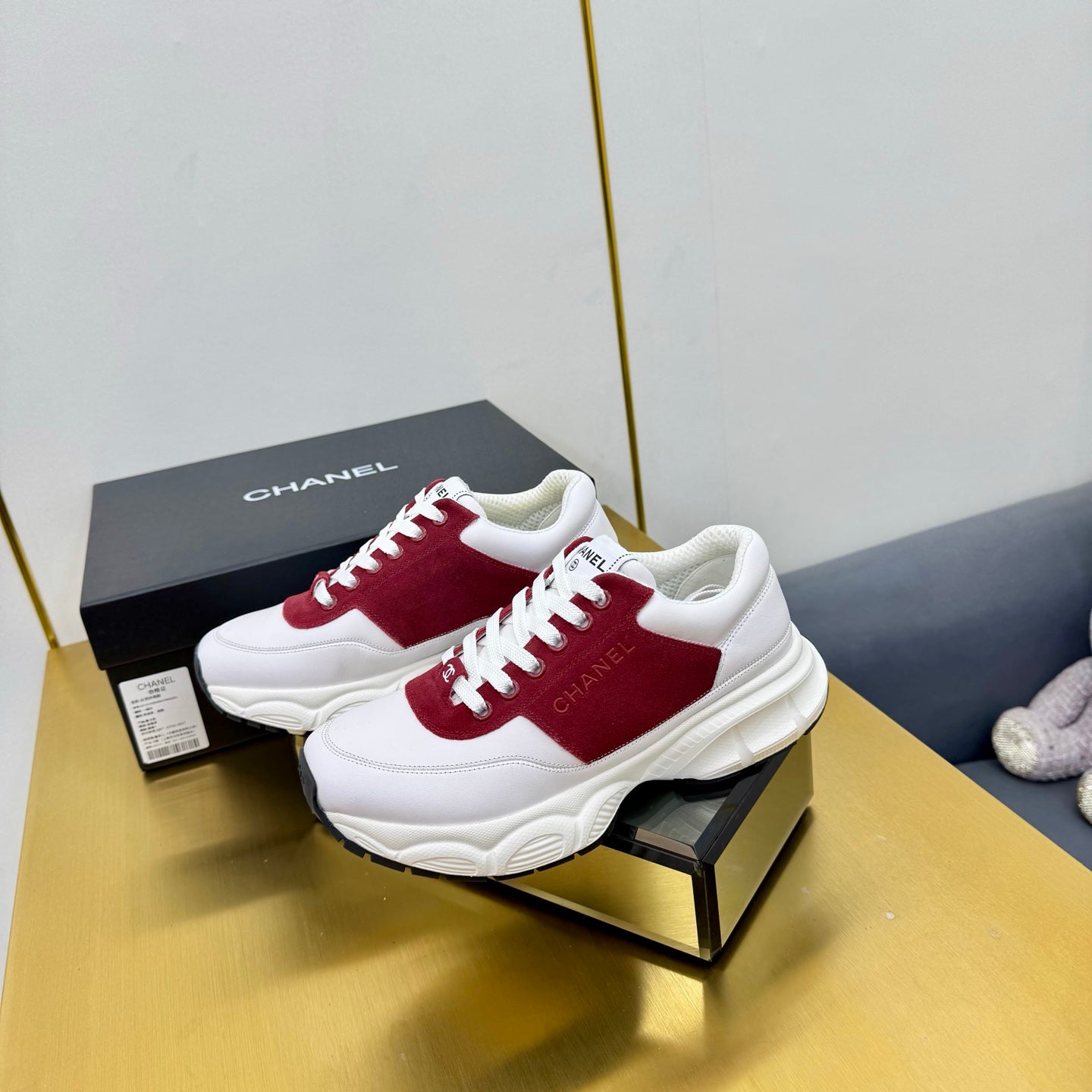 CC Chunky Sneakers White Red Suede Lambskin 927347