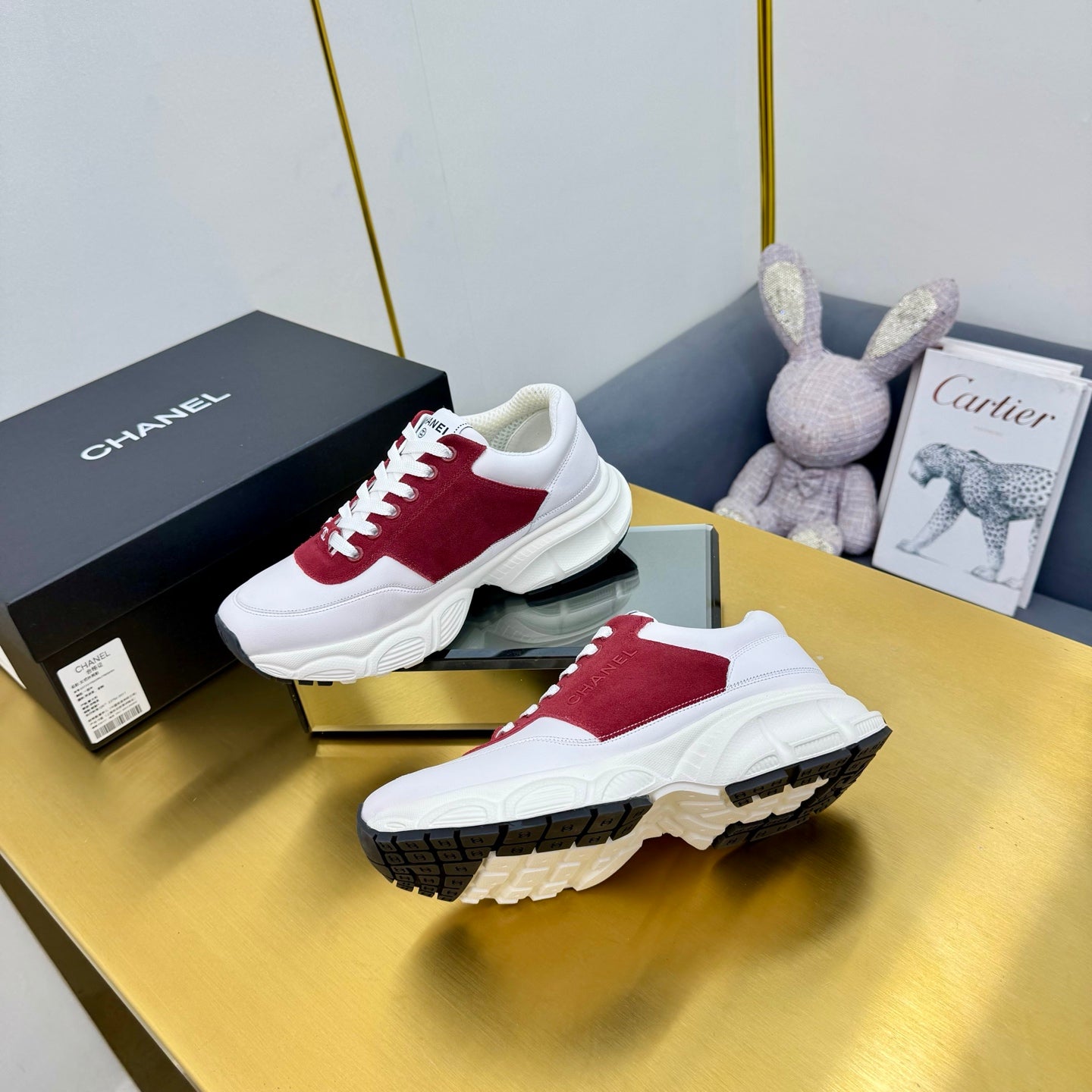 CC Chunky Sneakers White Red Suede Lambskin 927347
