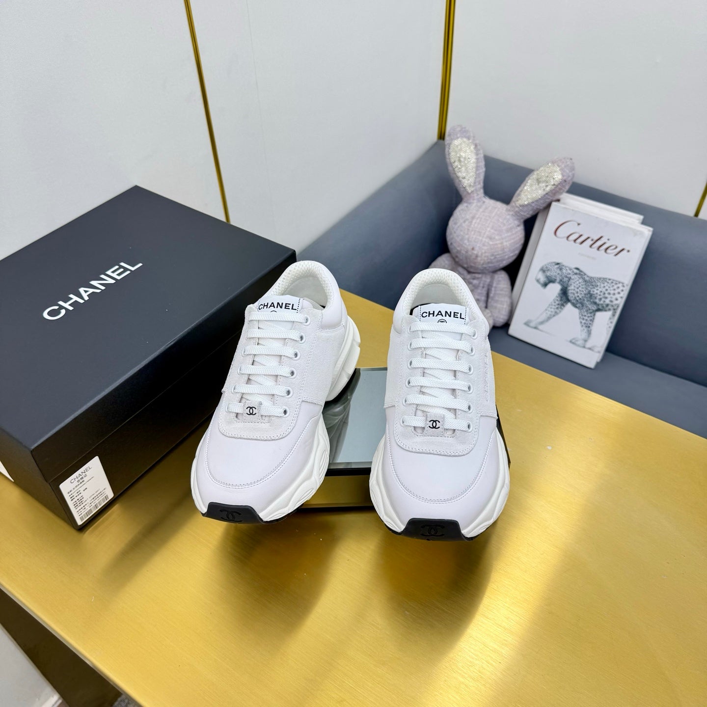 CC Chunky Sneakers White Suede Lambskin 927348