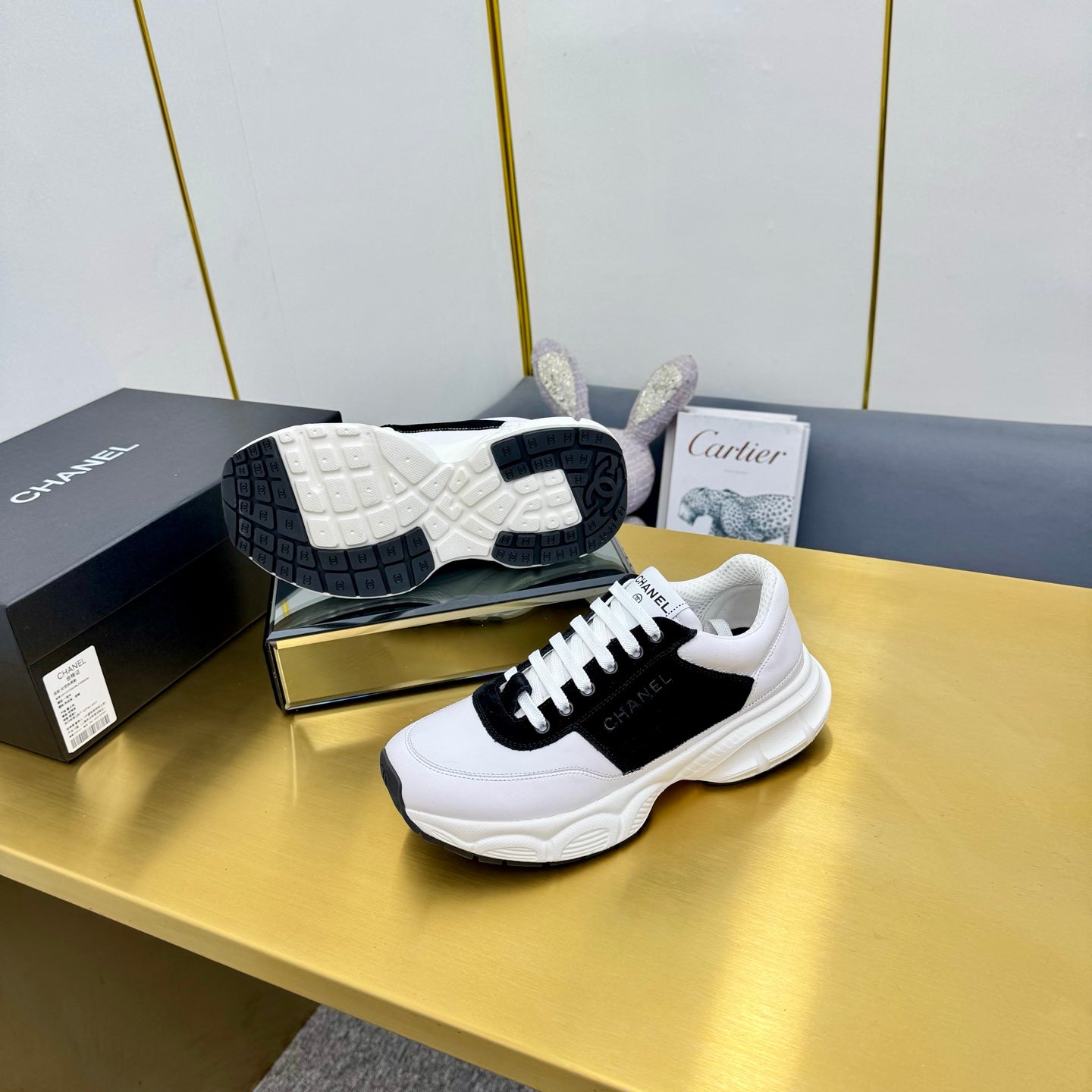 CC Chunky Sneakers Black White Suede Lambskin 927349