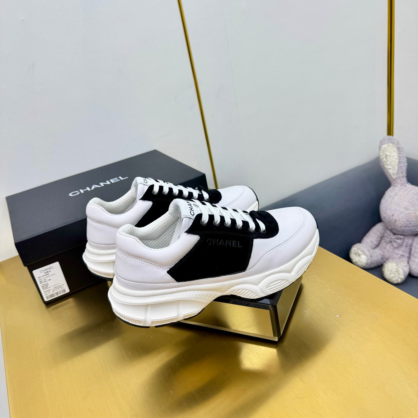 CC Chunky Sneakers Black White Suede Lambskin 927349
