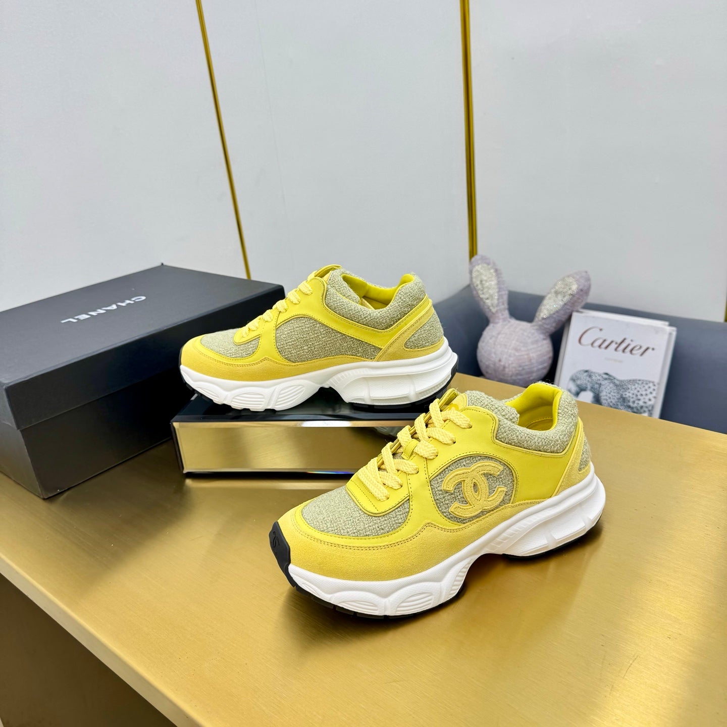 CC 26s Chunky Sneakers Yellow Calfskin Tweed 927328
