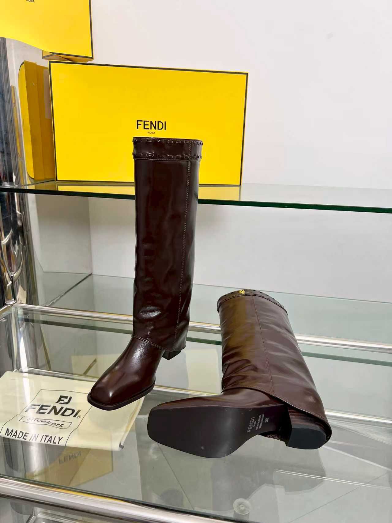 FENDI High boots burgundy calfskin 521233