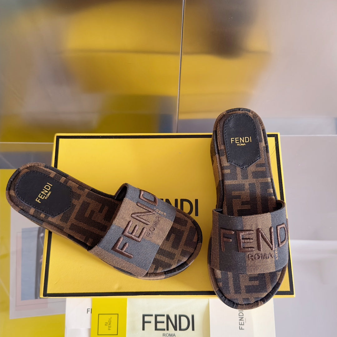 FF Sunshine 65 Black Brown Canvas Flatform Slide