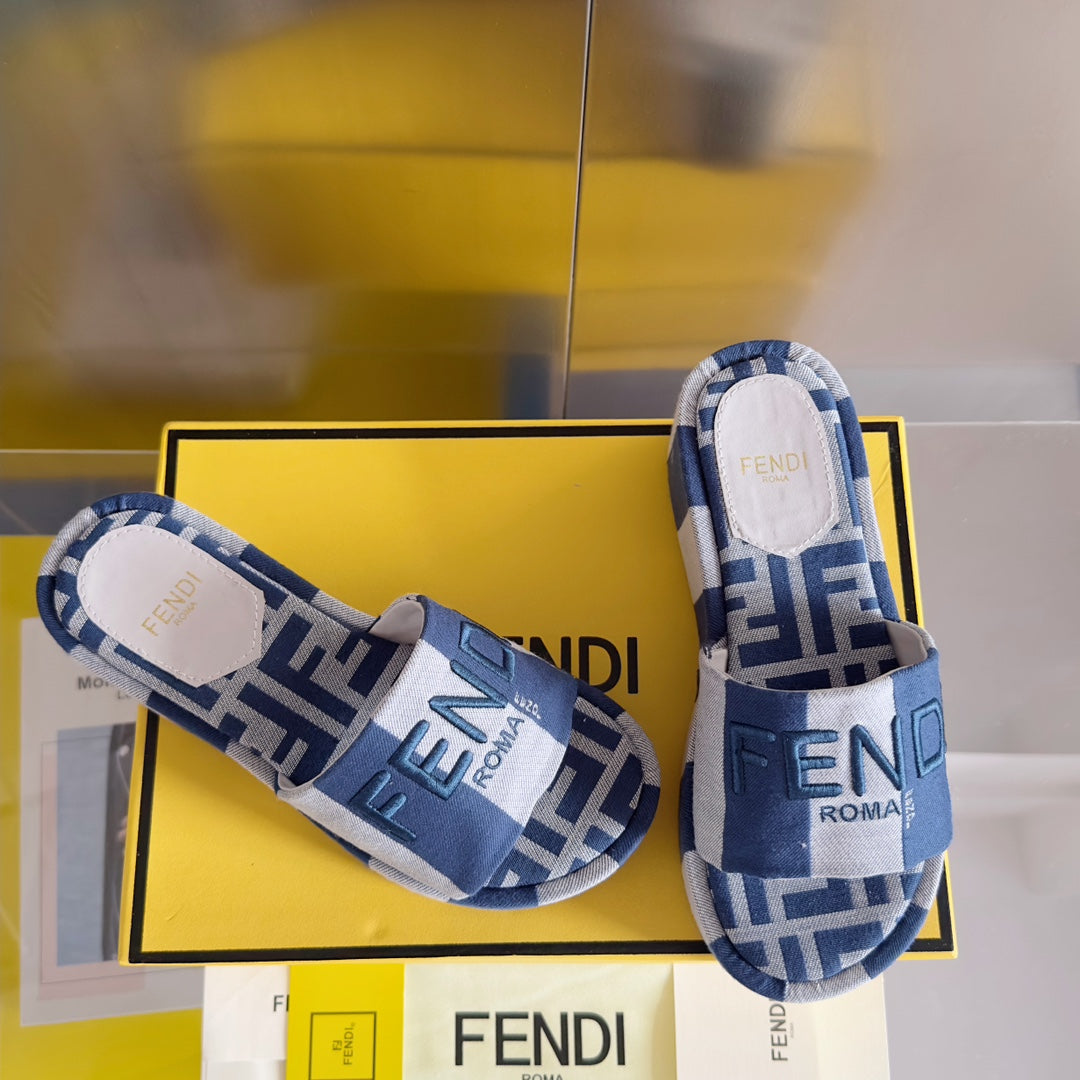 FF Sunshine 65 Blue Grey Canvas Flatform Slide