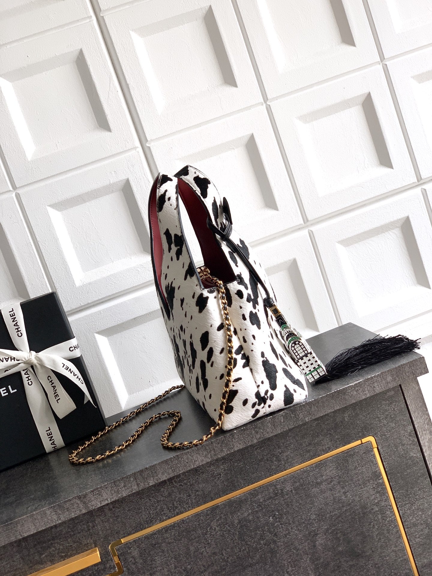 CC Métiers d’ar 26s Shopping Bag Black White Horsehair Calfskin