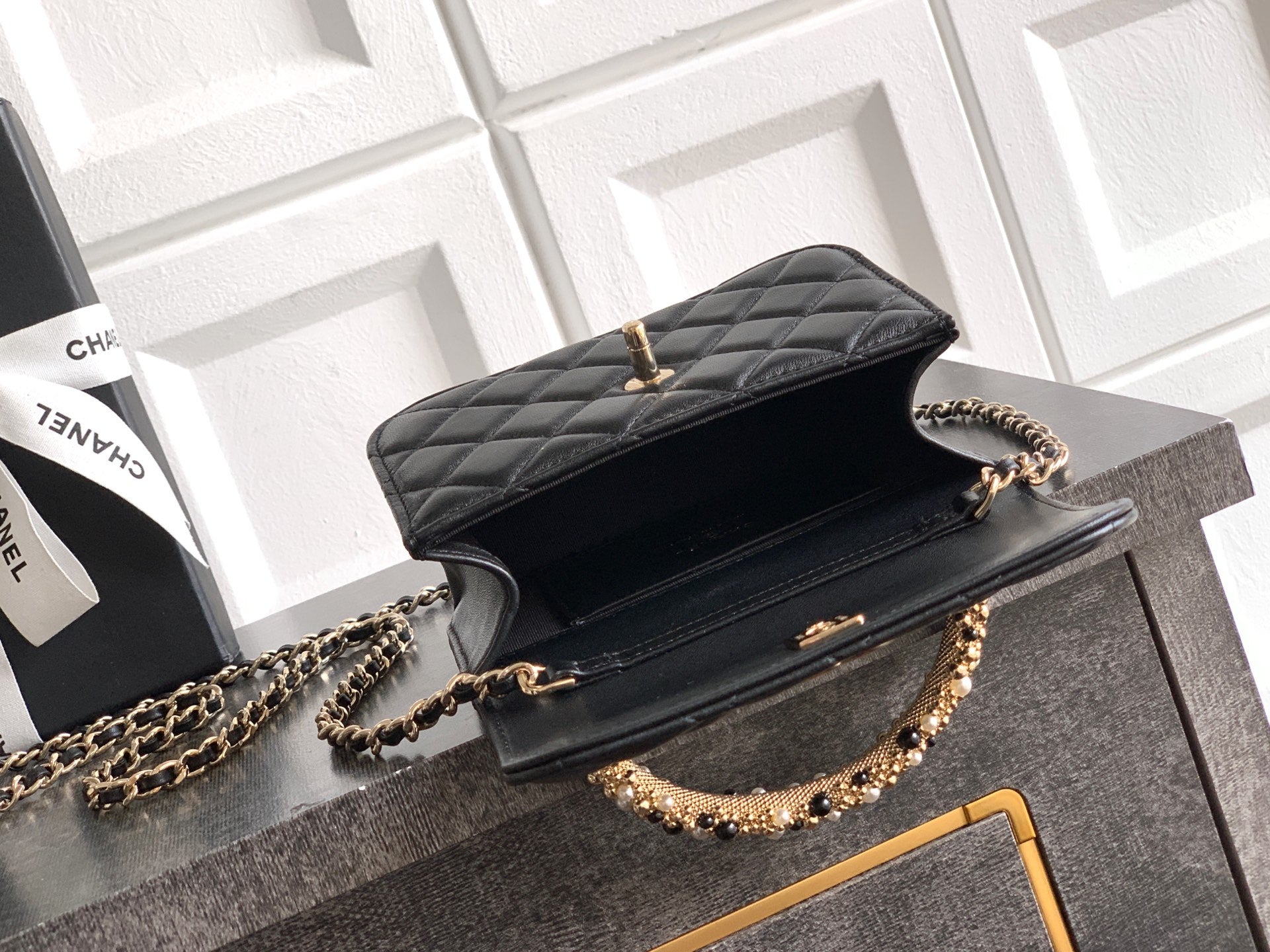 CC Mini Flap Bag 15 With Handle Black Lambskin