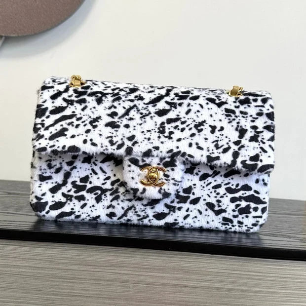Chanel 2026 Leopard Print Flap Bag White Black Ponyhair Leather