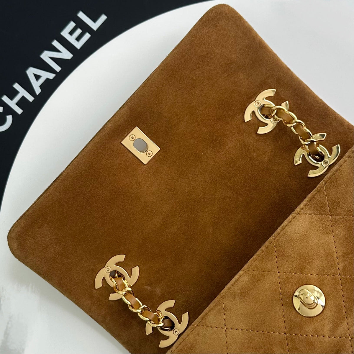 Chanel 2026 Pouch With Chain Strap 22cm Brown Suede