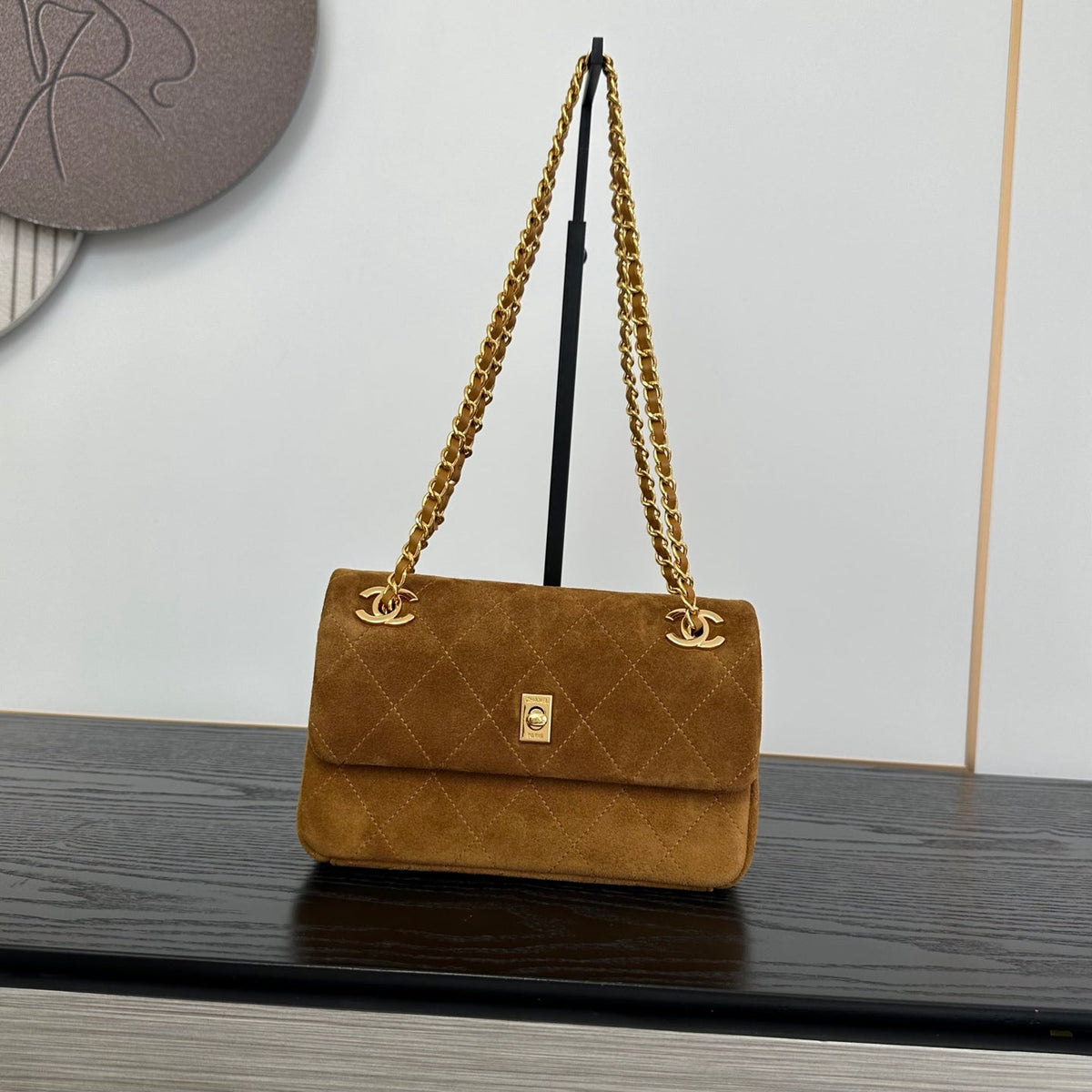 Chanel 2026 Pouch With Chain Strap 22cm Brown Suede