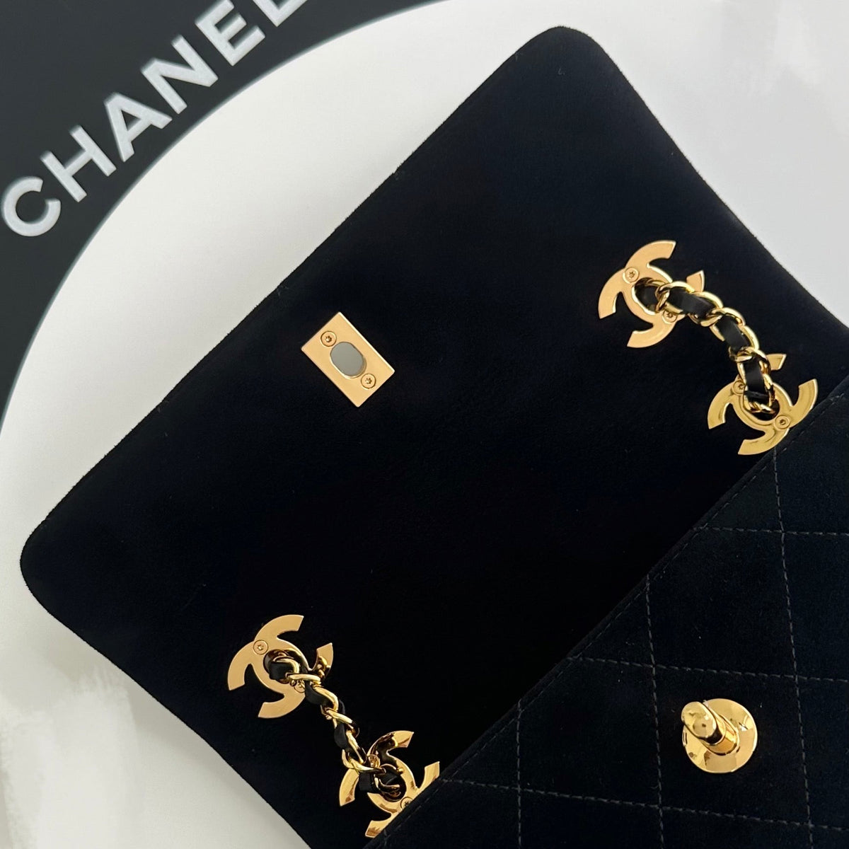 Chanel 2026 Pouch With Chain Strap 22cm Black Suede