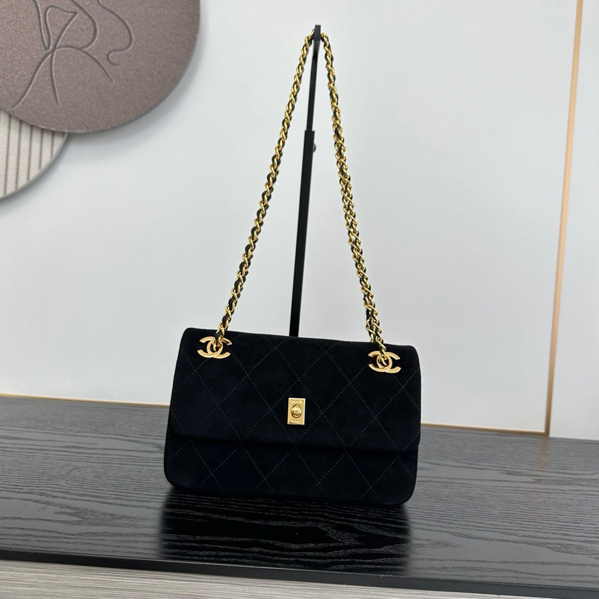 Chanel 2026 Pouch With Chain Strap 22cm Black Suede