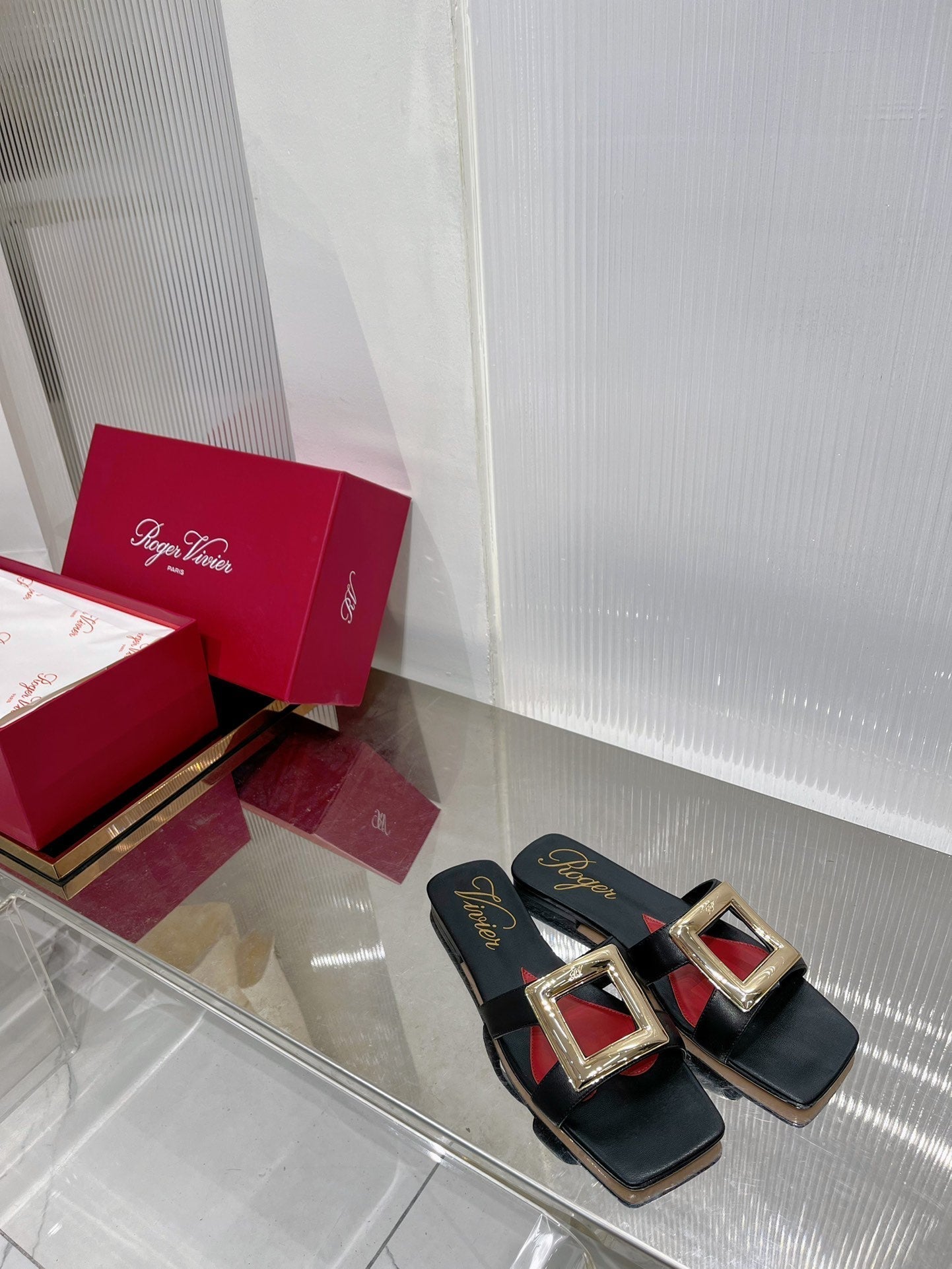 Viv Simple Slides Black Cowhide 295939