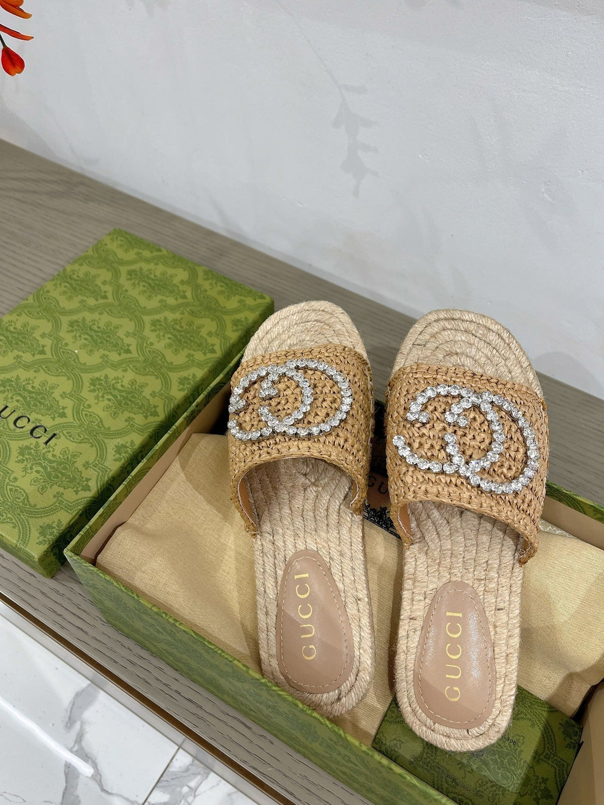 GG 26s Interlocking G Espadrille Copper Fabric