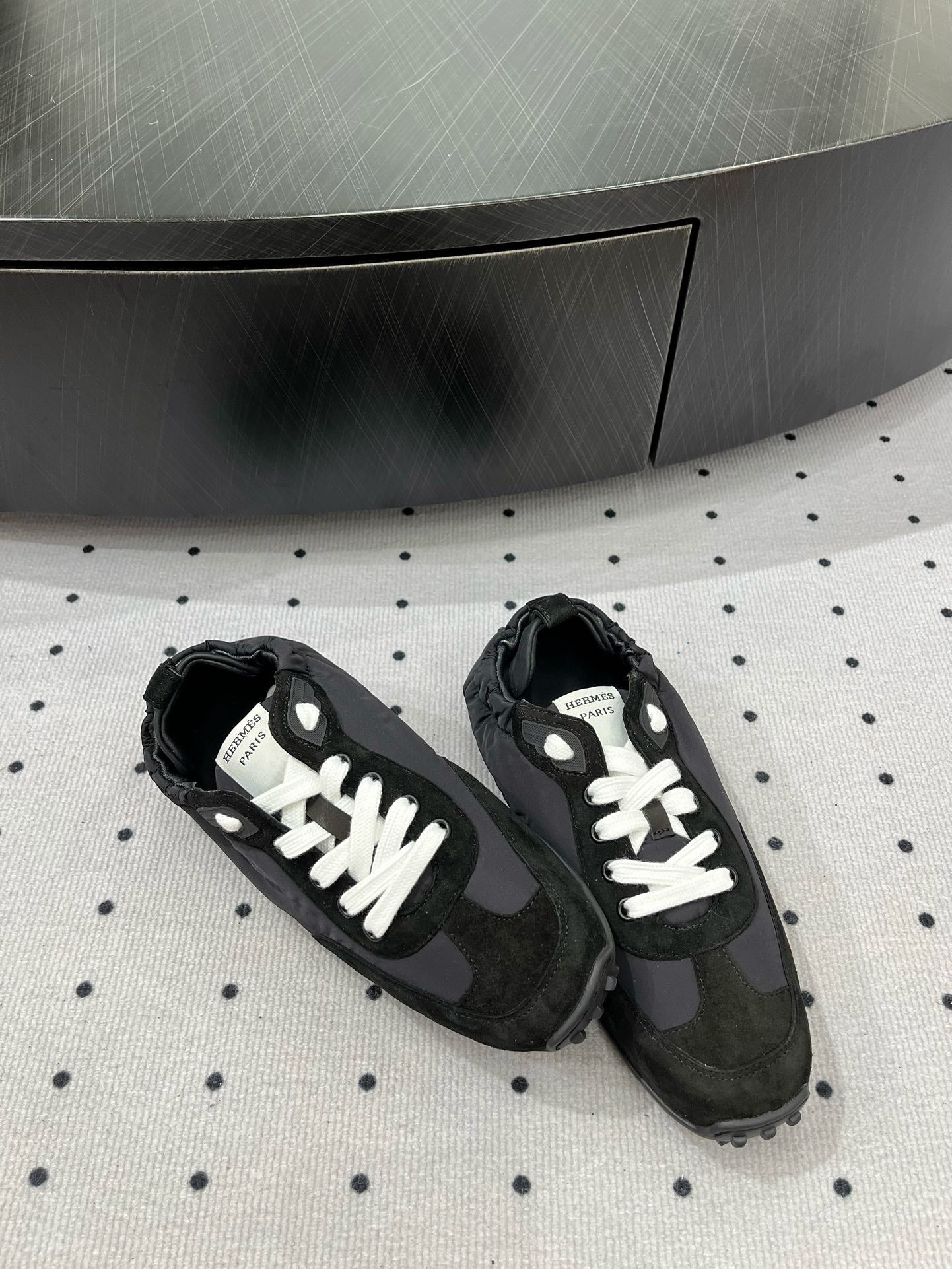 HM Sneaker 10mm In Black Grey Suede And Windbreaker Fabric 954752