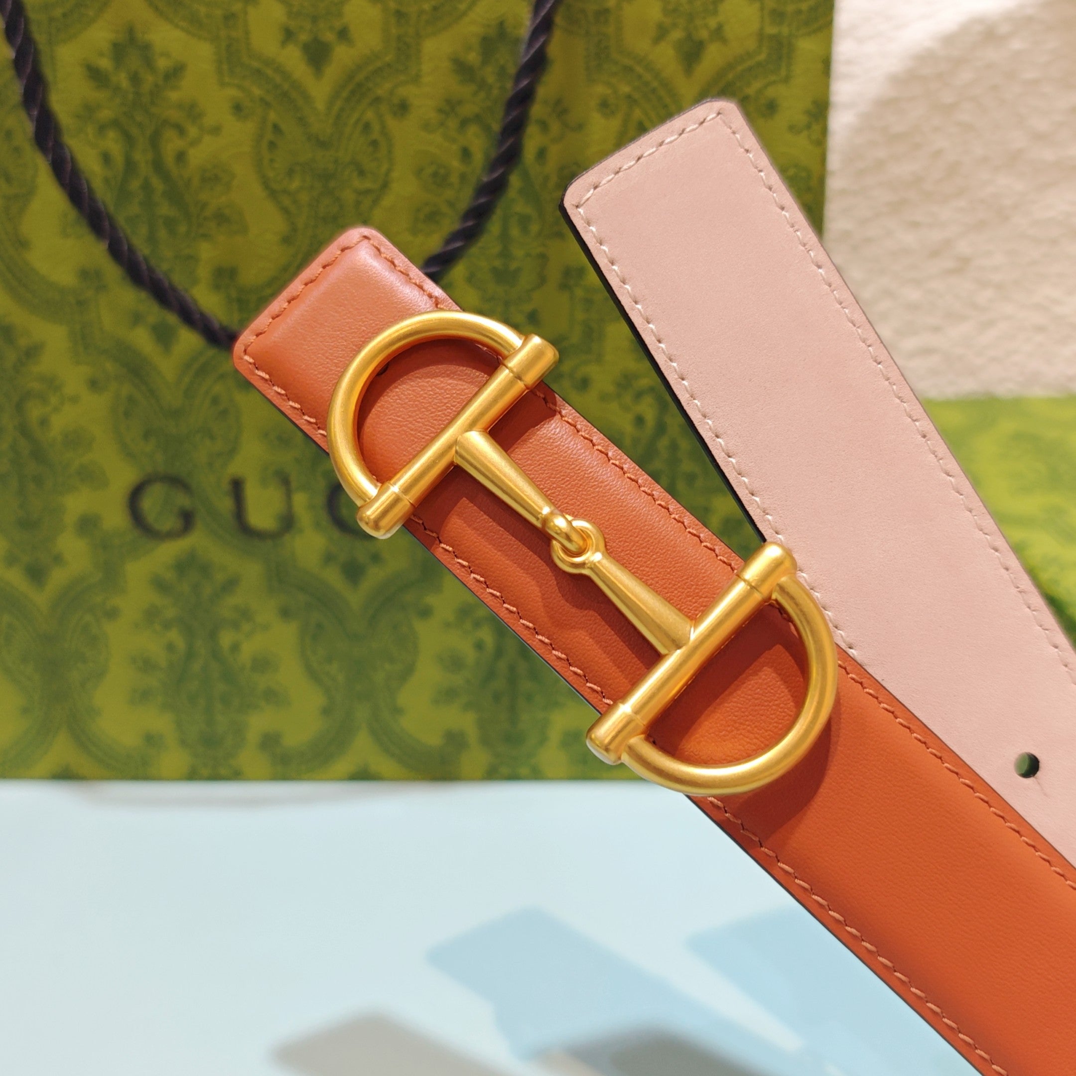 GG 3.0 Horsebit-Detailed Belt Red-Brown Gold Smooth Leather 200190