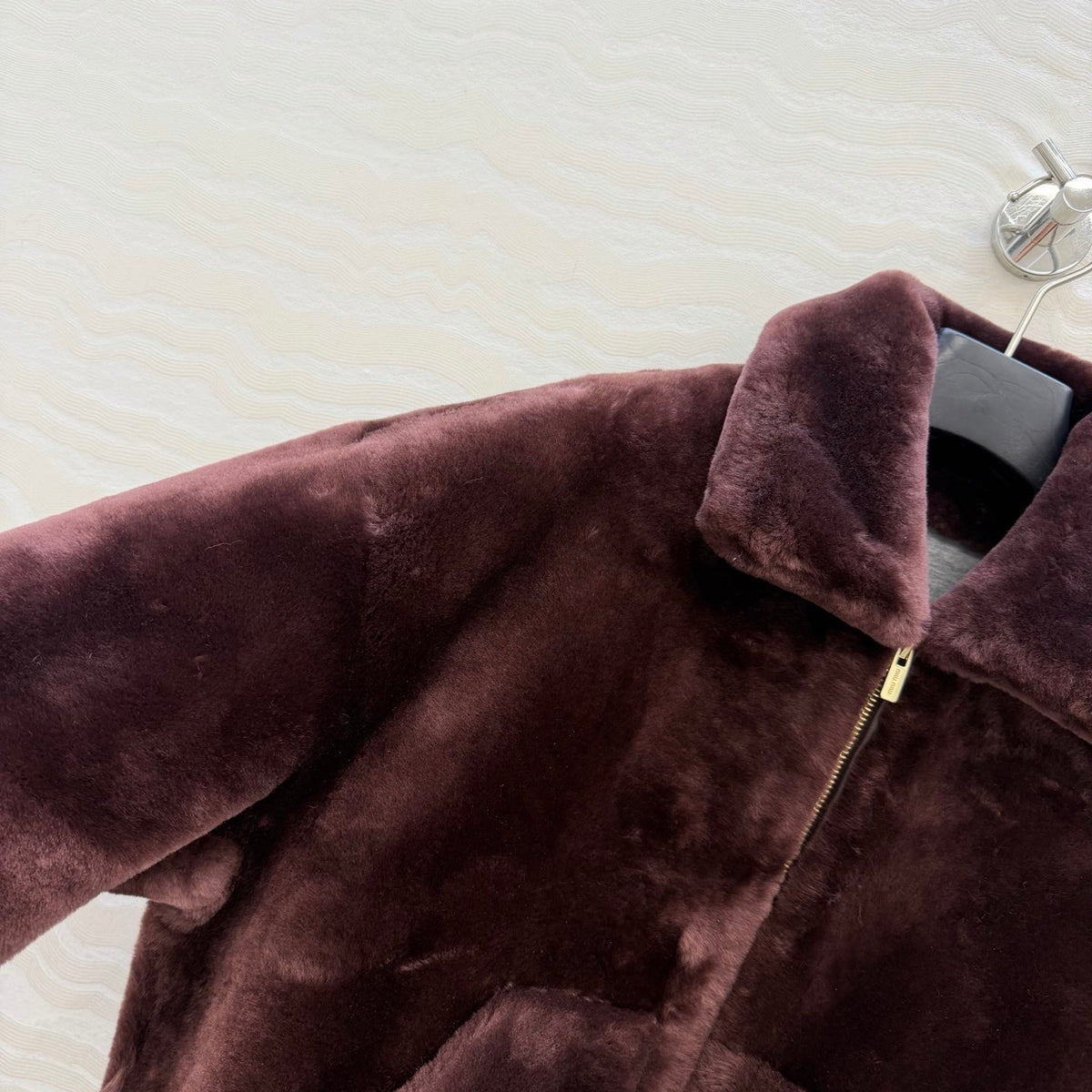 Miu 26S Shearling Fur Bomber Jacket Dark Brown 440892