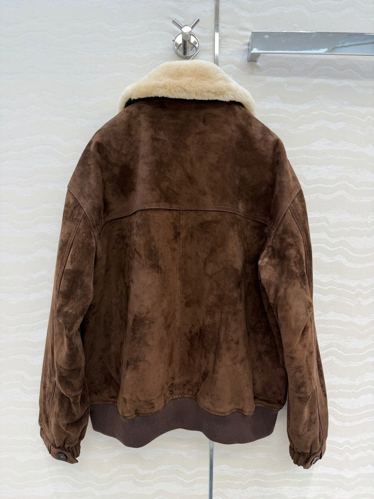 Miumiu 26S Shearling Collar Suede Jacket Dark Brown 440896