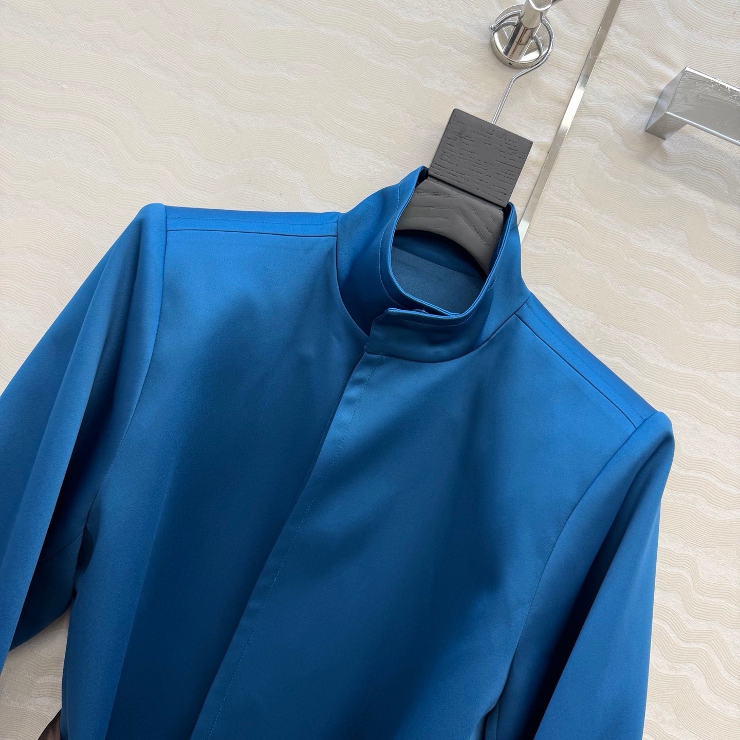 YSL Belted Coat Stonewash Blue Silk Satin 341266