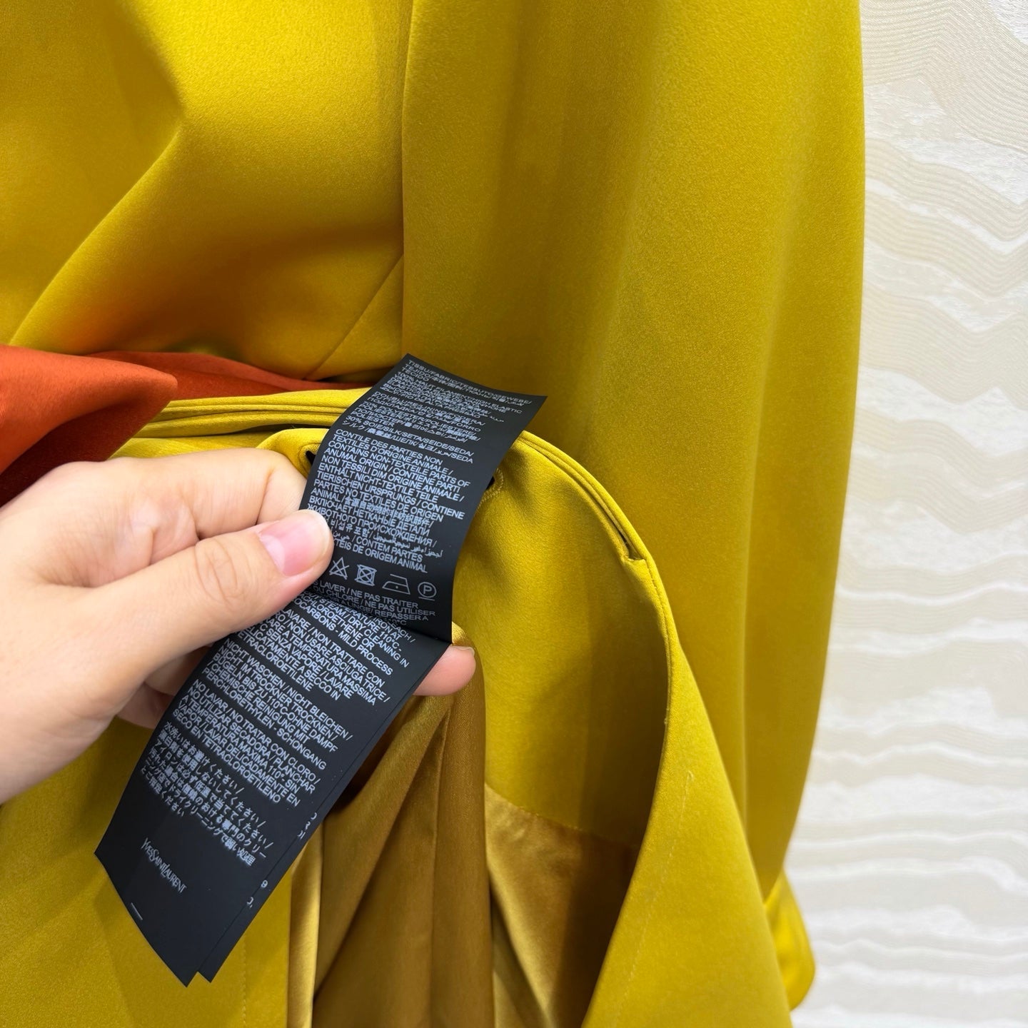 YSL Belted Coat Stonewash Yellow Silk Satin 341262