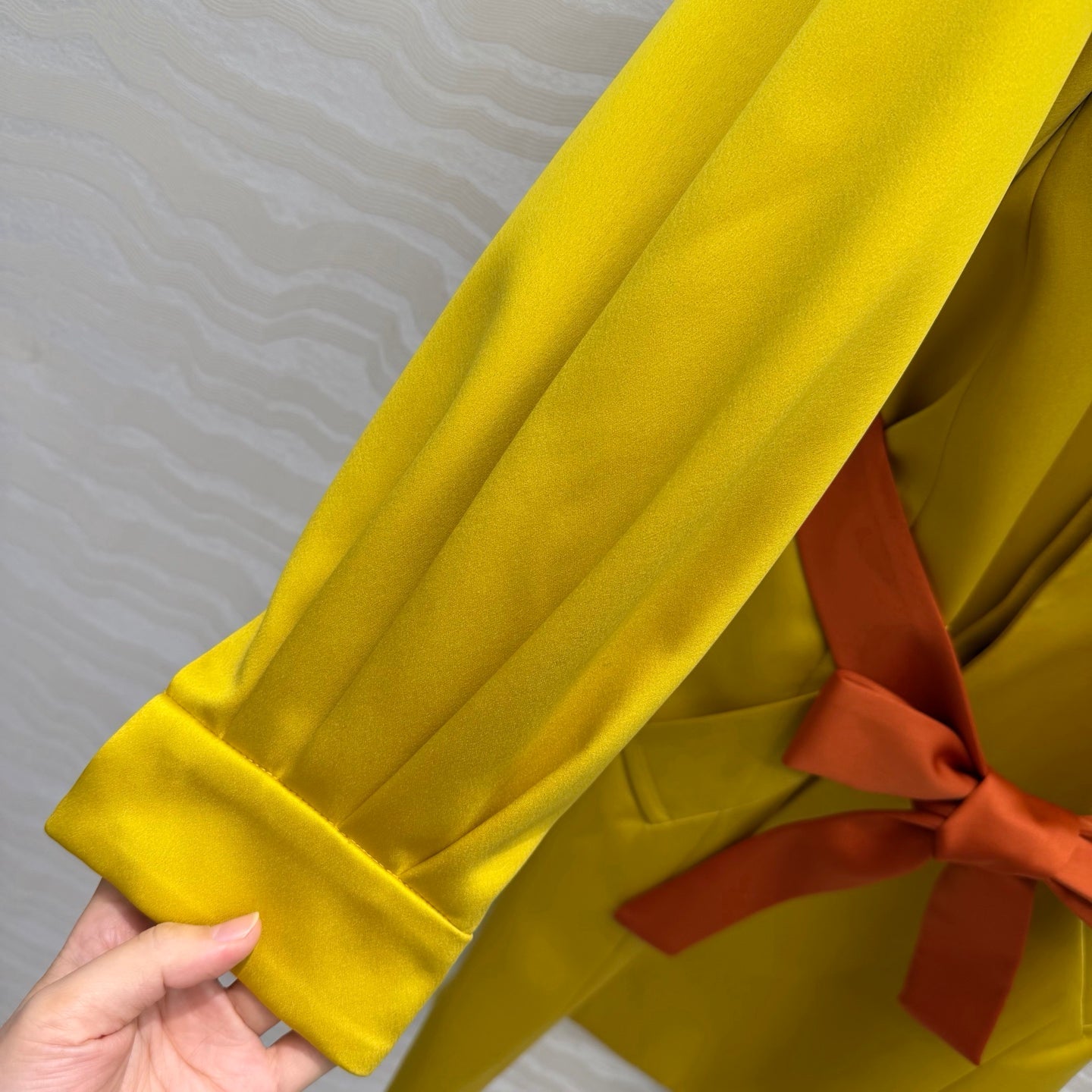 YSL Belted Coat Stonewash Yellow Silk Satin 341262