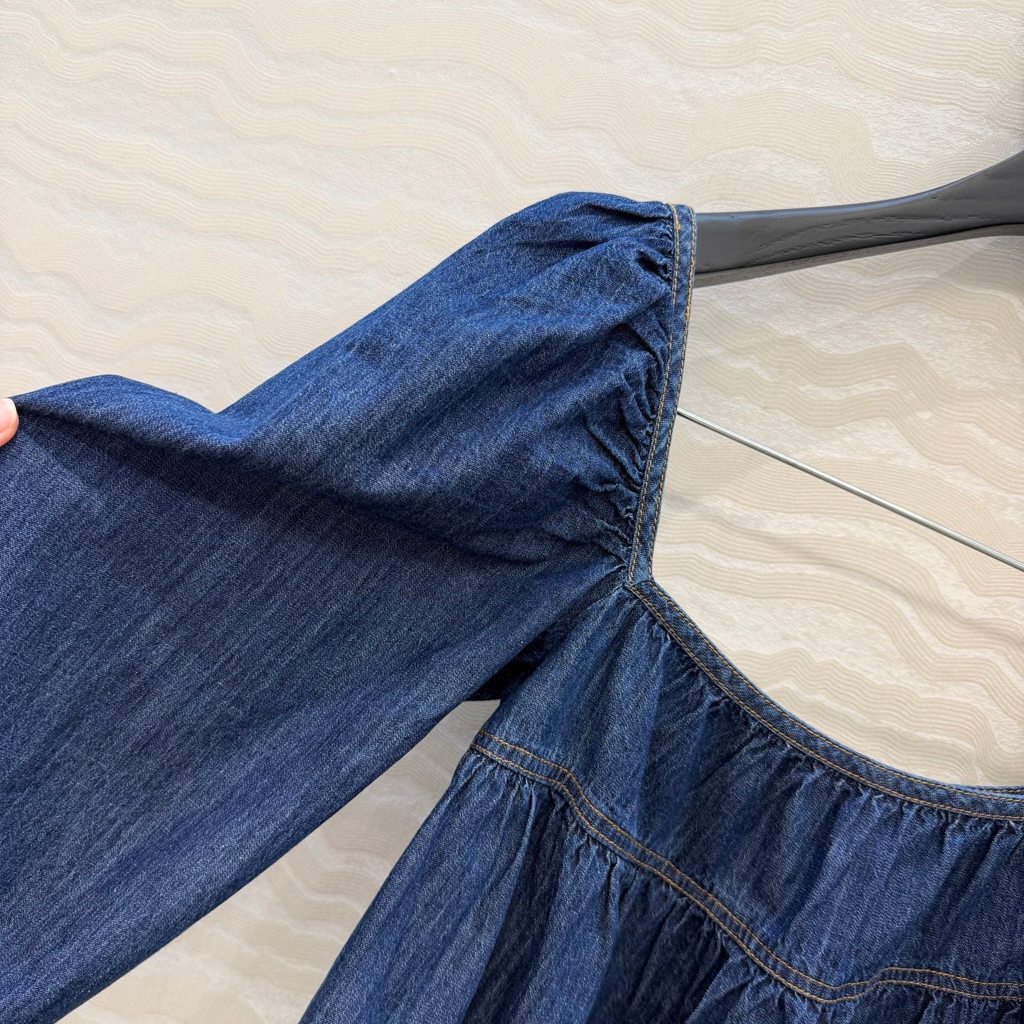 YSL Ruffled Crop Top In Indigo Denim 405976