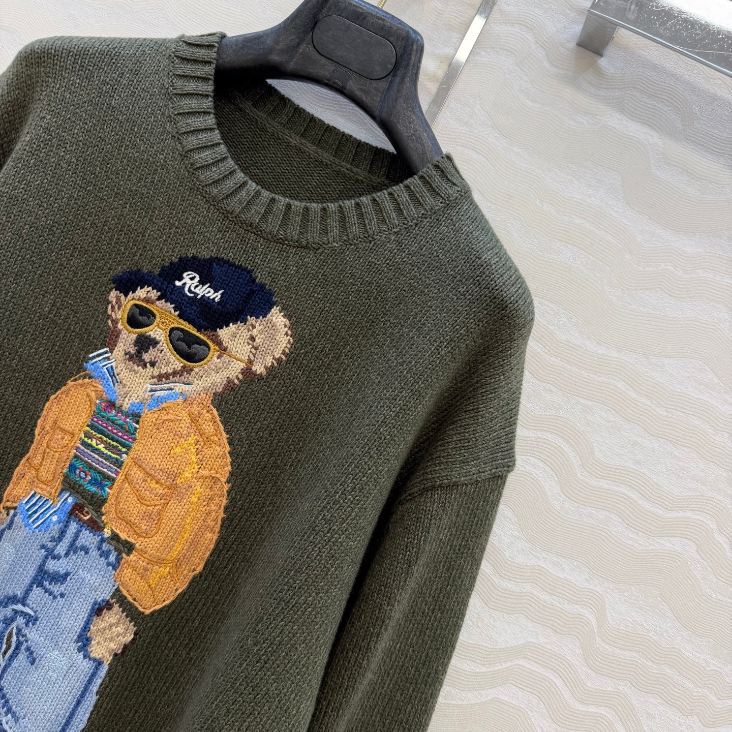 Ralph Lauren Polo Bear Jumper Olive Cotton 413078