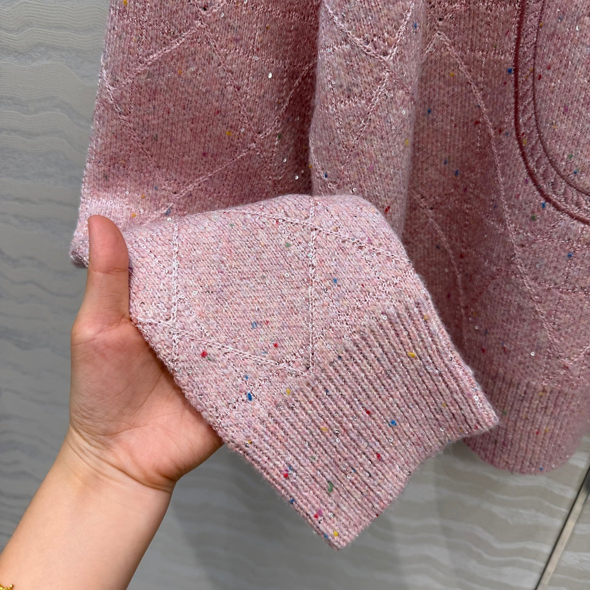 Dior 26S Round Neck Knit Sweater Light Pink Flecked Wool 441046