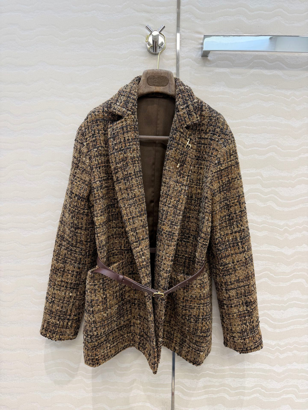 LP 26s Belted Tweed Blazer Coat Brown Wool Blend 429462
